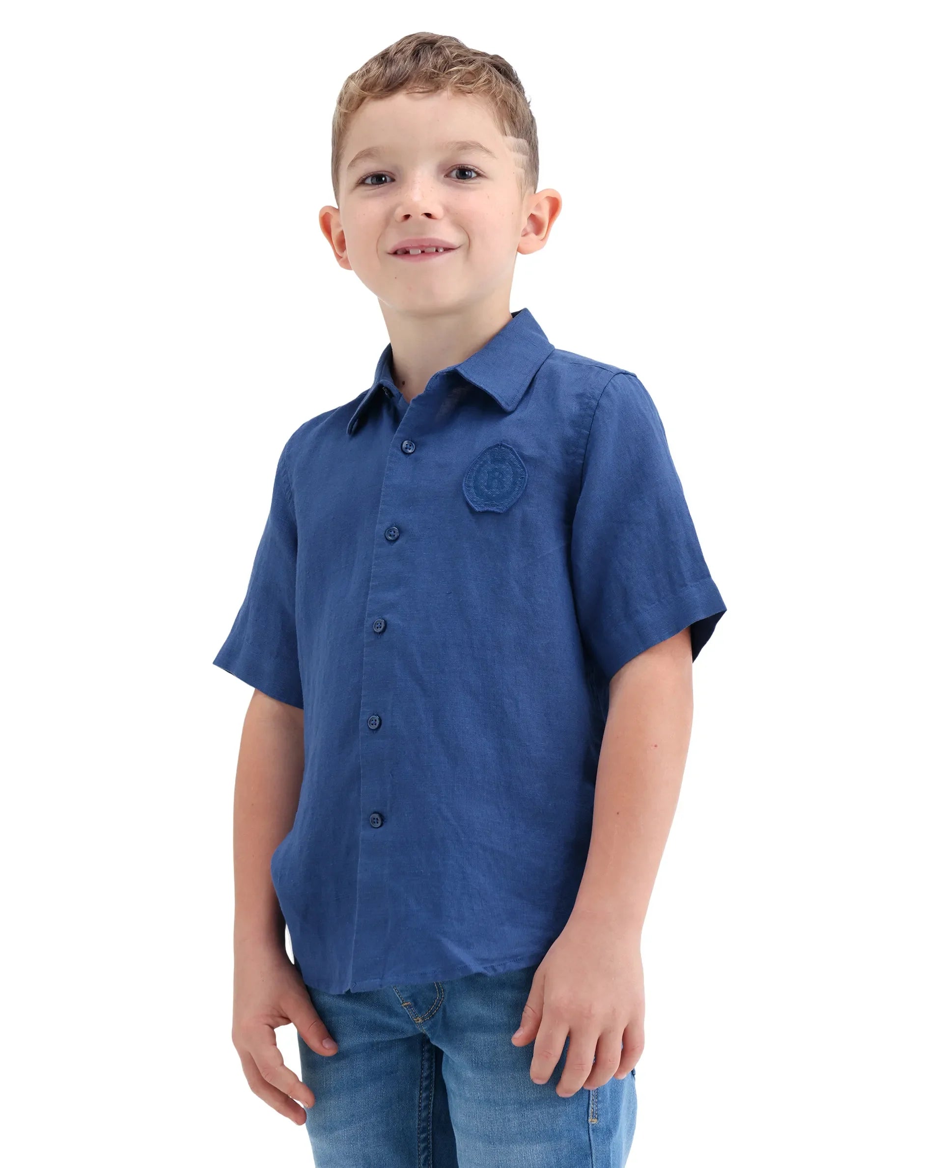 Boys Blue Linen Blend Regular Fit Shirt