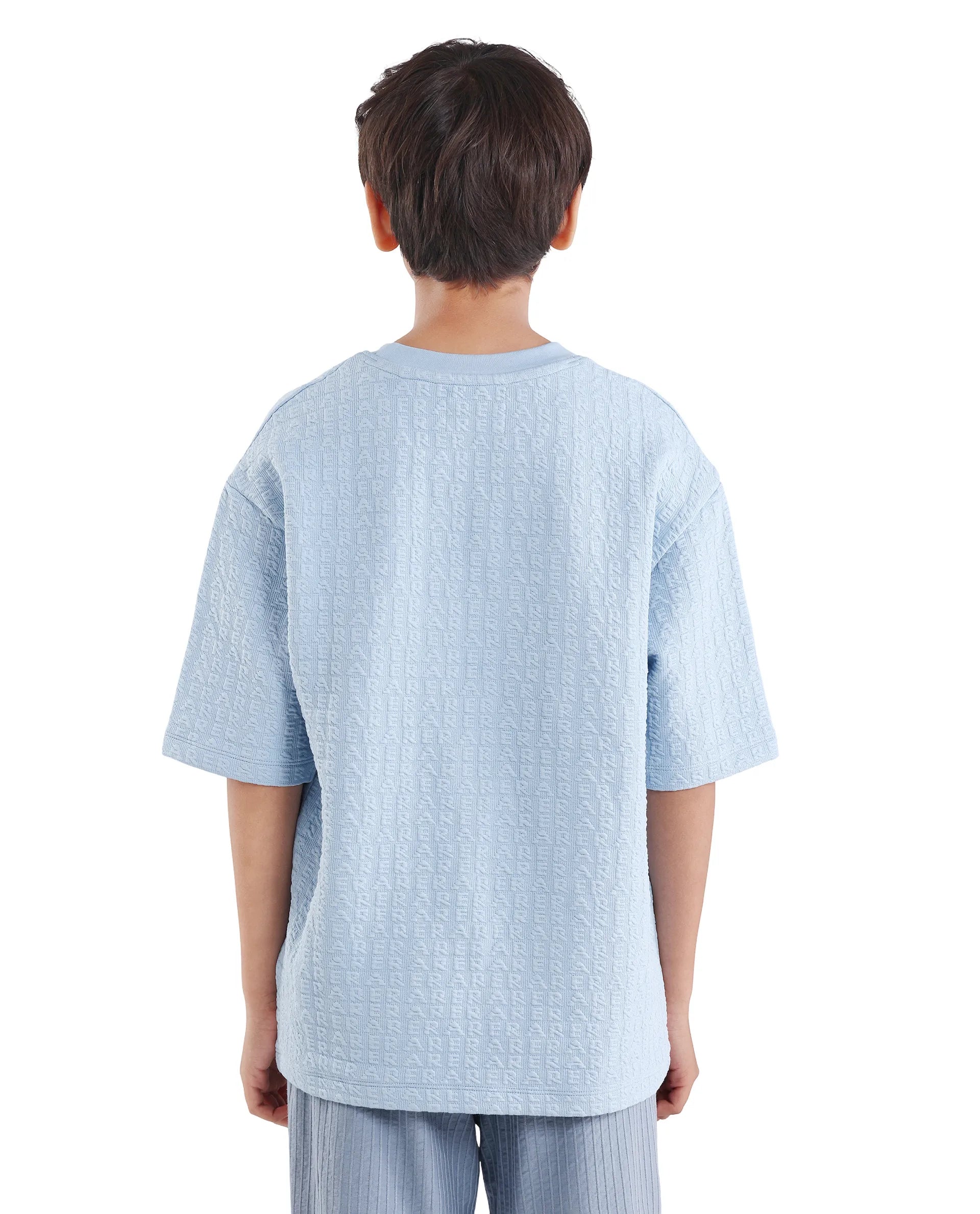 Boys Blue Jacquard Oversized Polyester Blend T-Shirt
