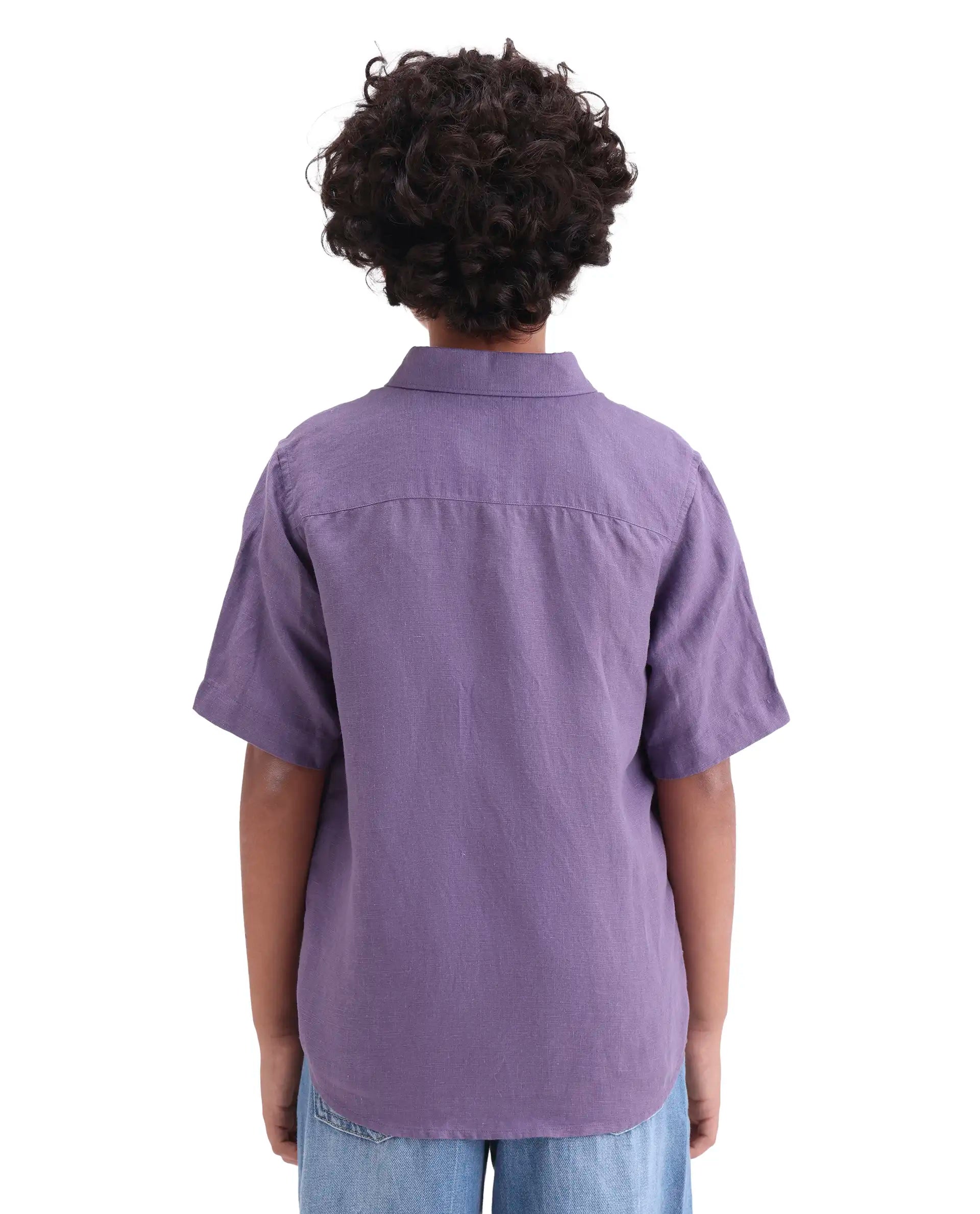 Boys Purple Linen Blend Regular Fit Shirt