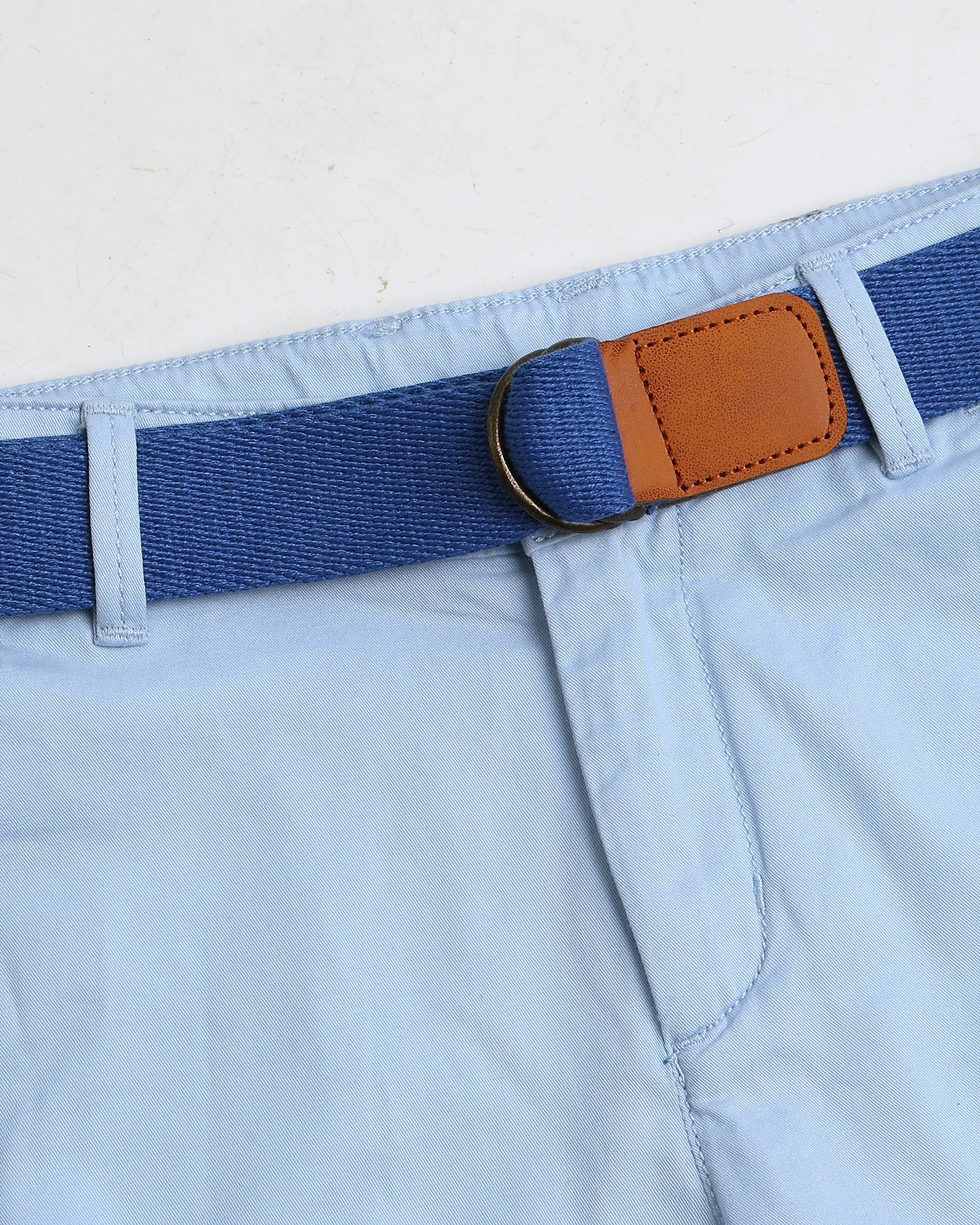 Boys Light Blue Cotton Solid Shorts Relaxed Fit