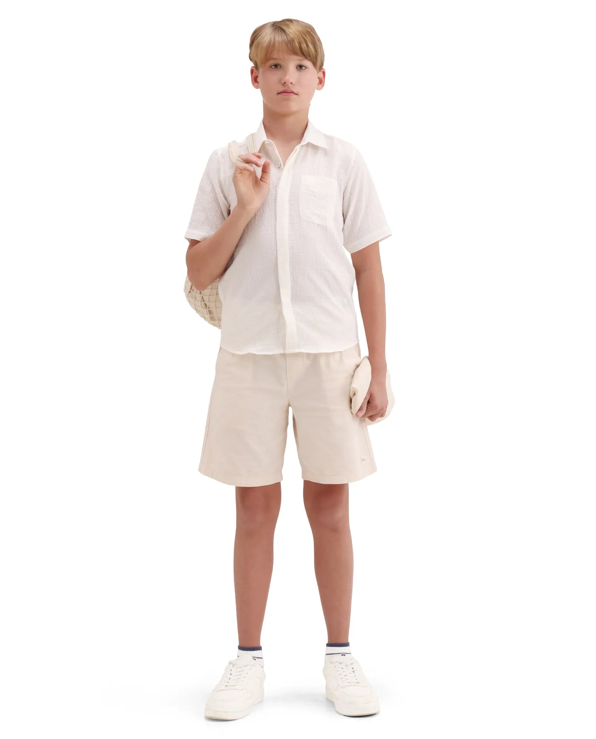 Boys Off White Viscose Blend Regular Fit Shirt
