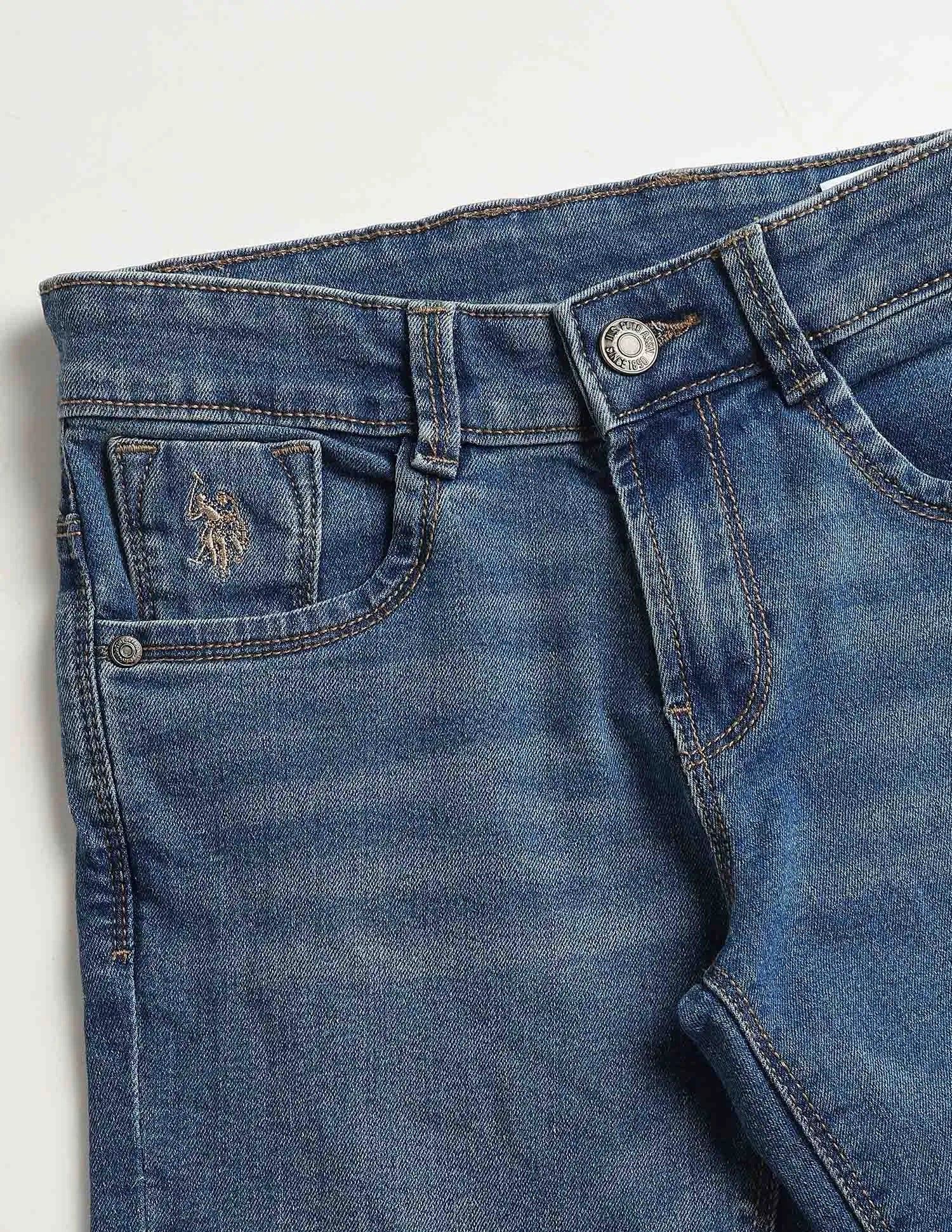 Boys Blue Cotton Relaxed Fit Whiskered Jeans
