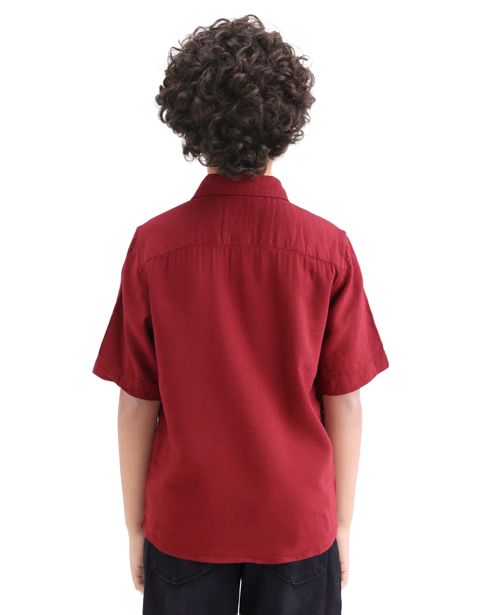 Boys Red Cotton Blend Regular Fit Shirt