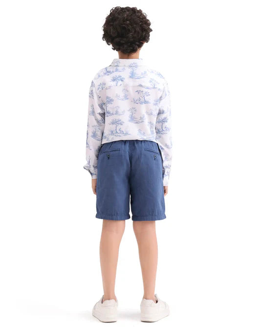 Rare Ones Boys Blue Cotton Blend Regular Fit Shorts