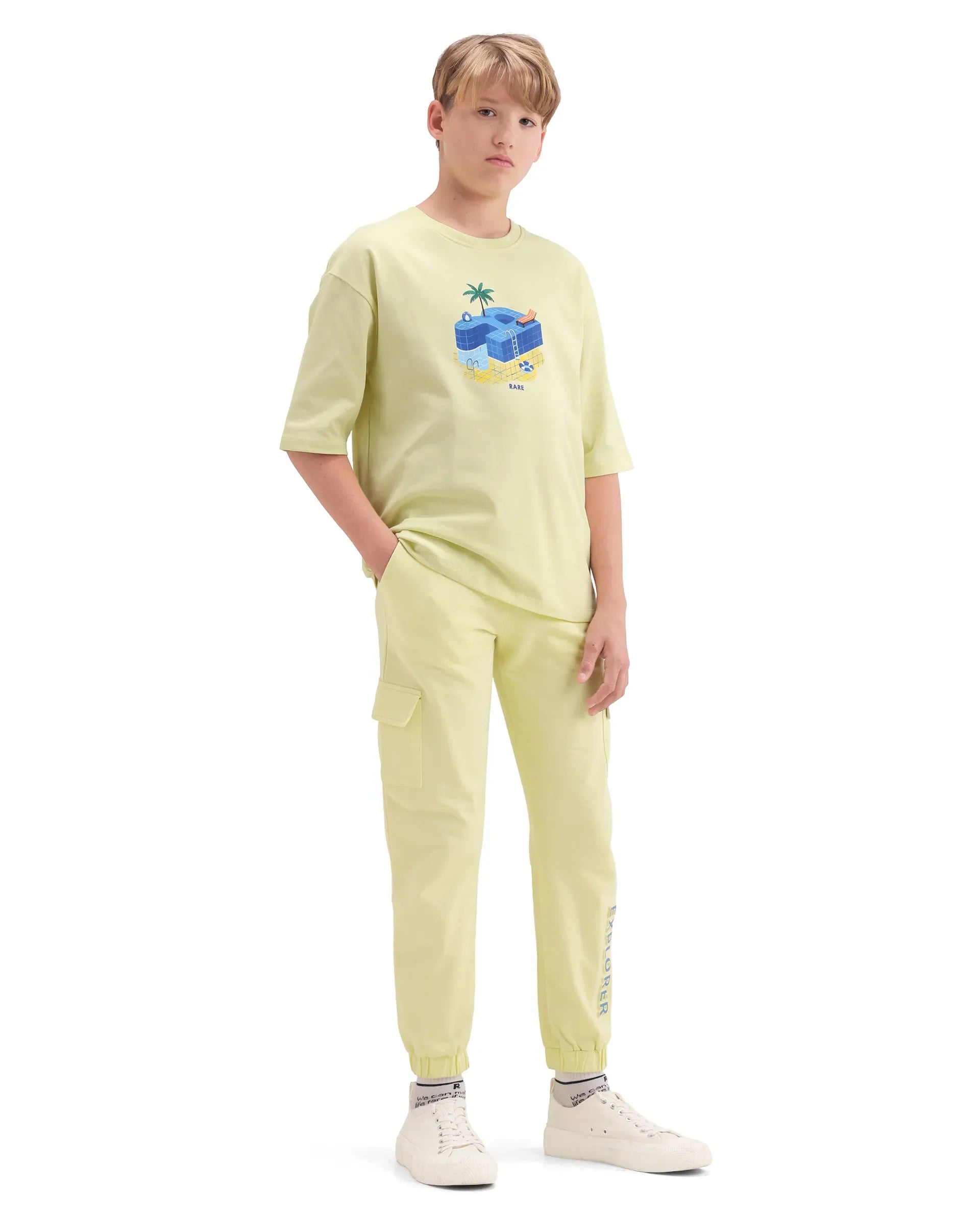 Rare Ones Boys Light Yellow Cargo Fit Track Pant