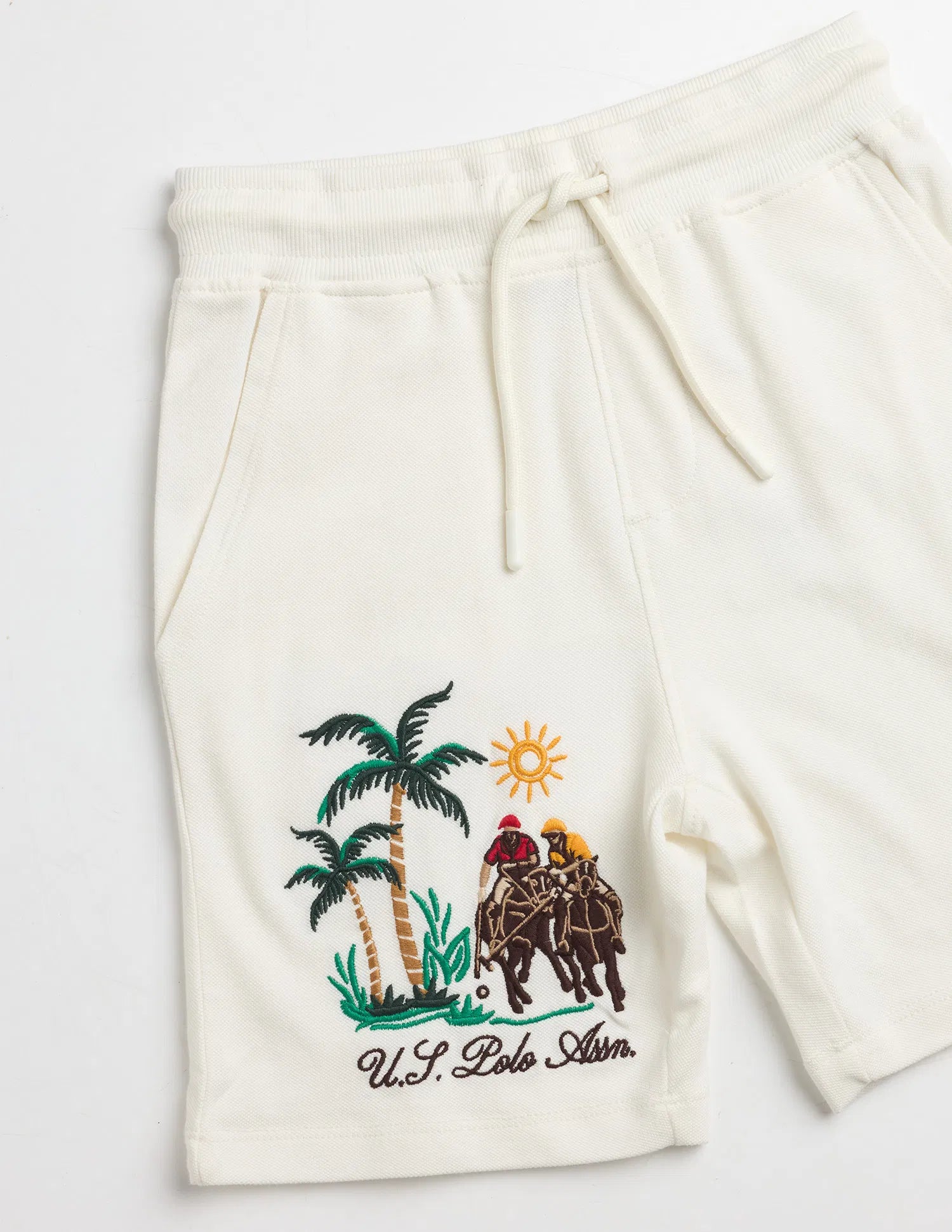 Boys Off White Cotton Embroidered Shorts Regular Fit