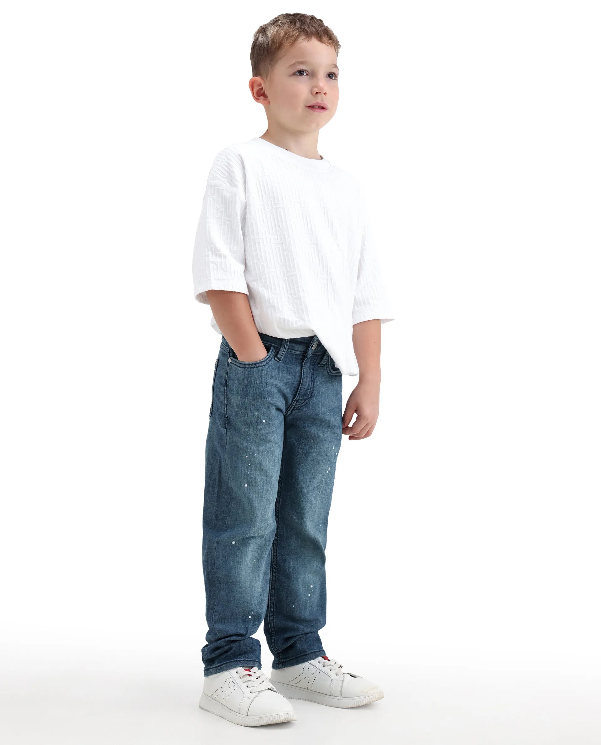 Rare Ones Boys Dark Blue Relaxed Fit Cotton Blend Jeans