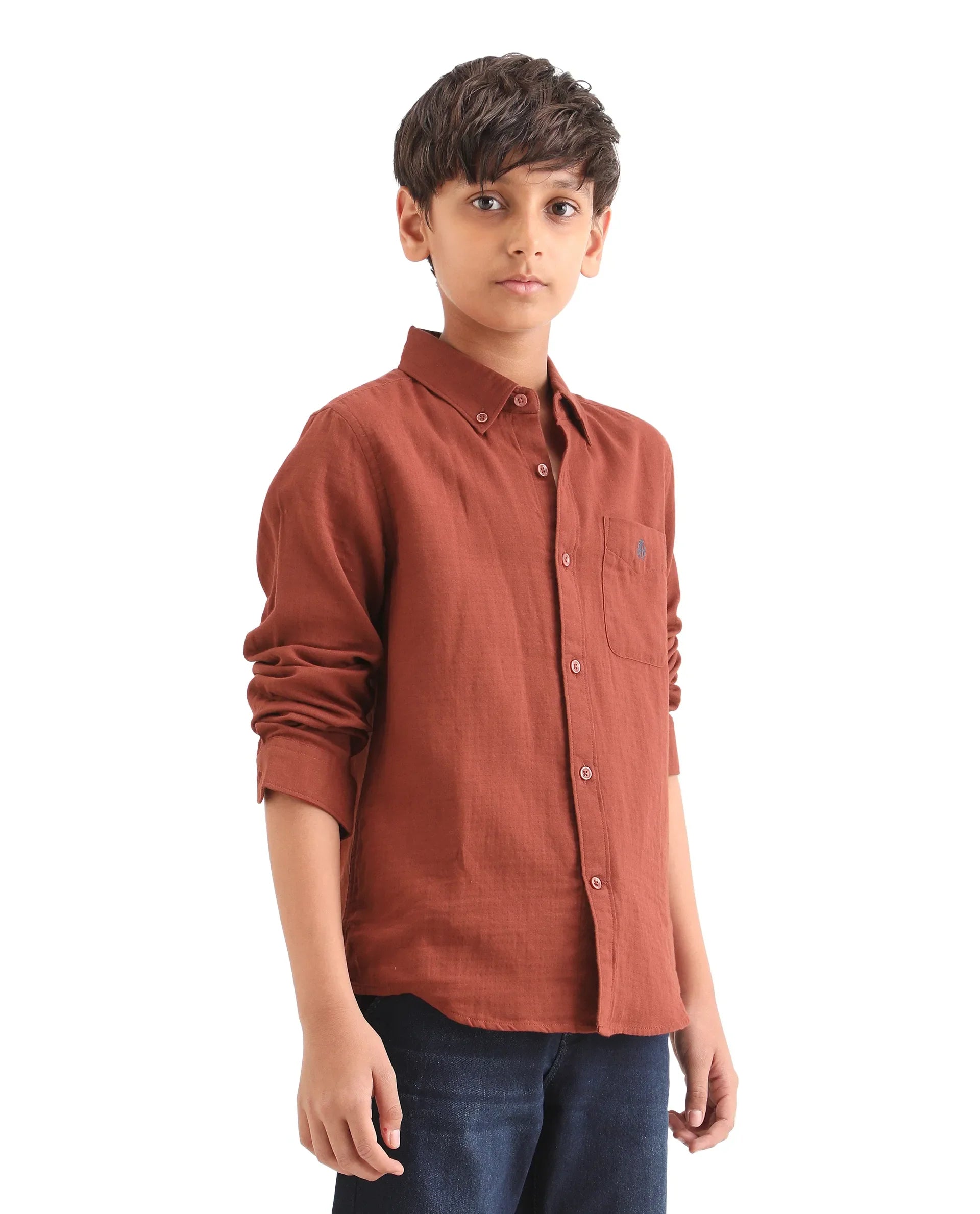 Boys Brown Cotton Blend Regular Fit Shirt