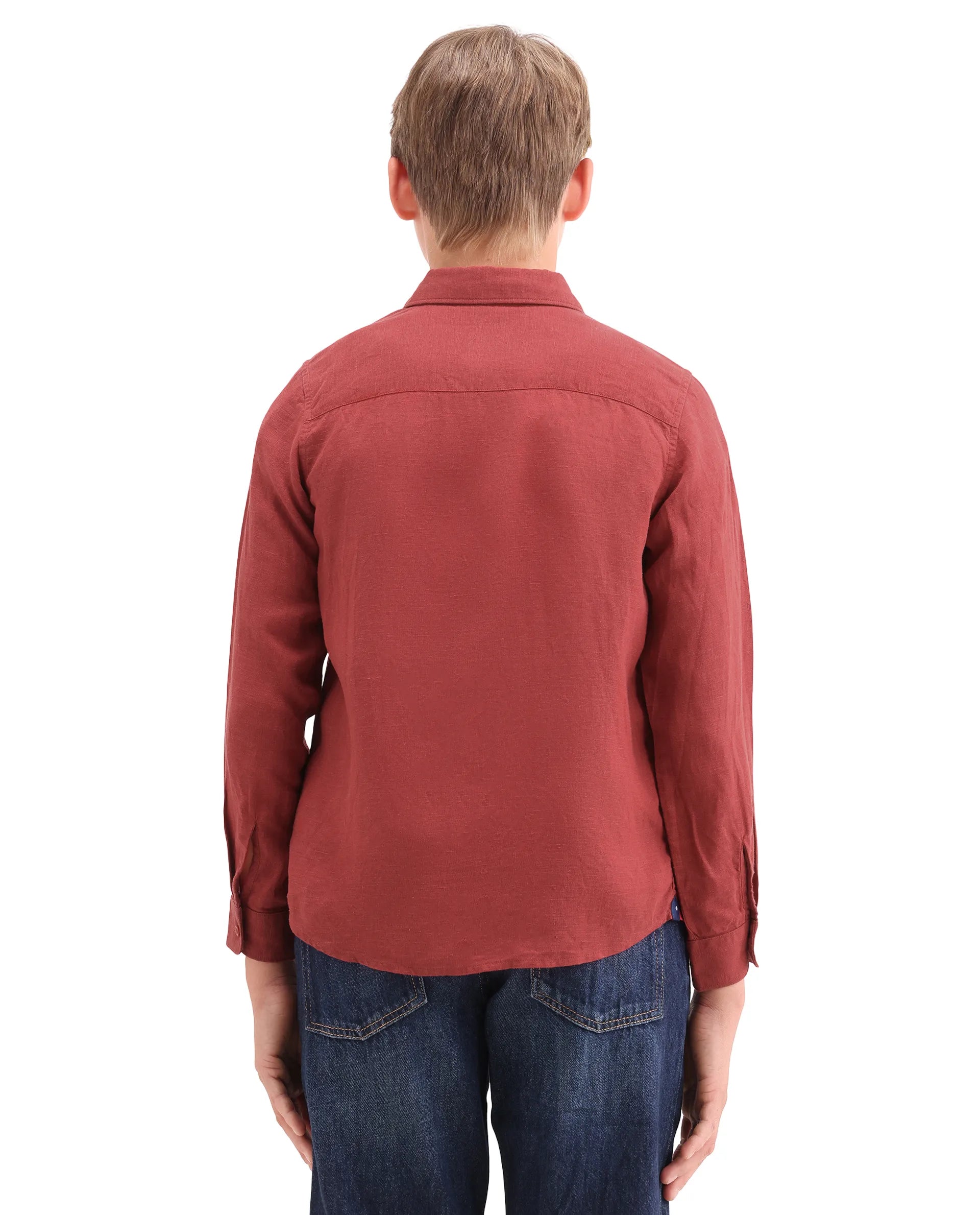 Boys Red Linen Blend Regular Fit Shirt
