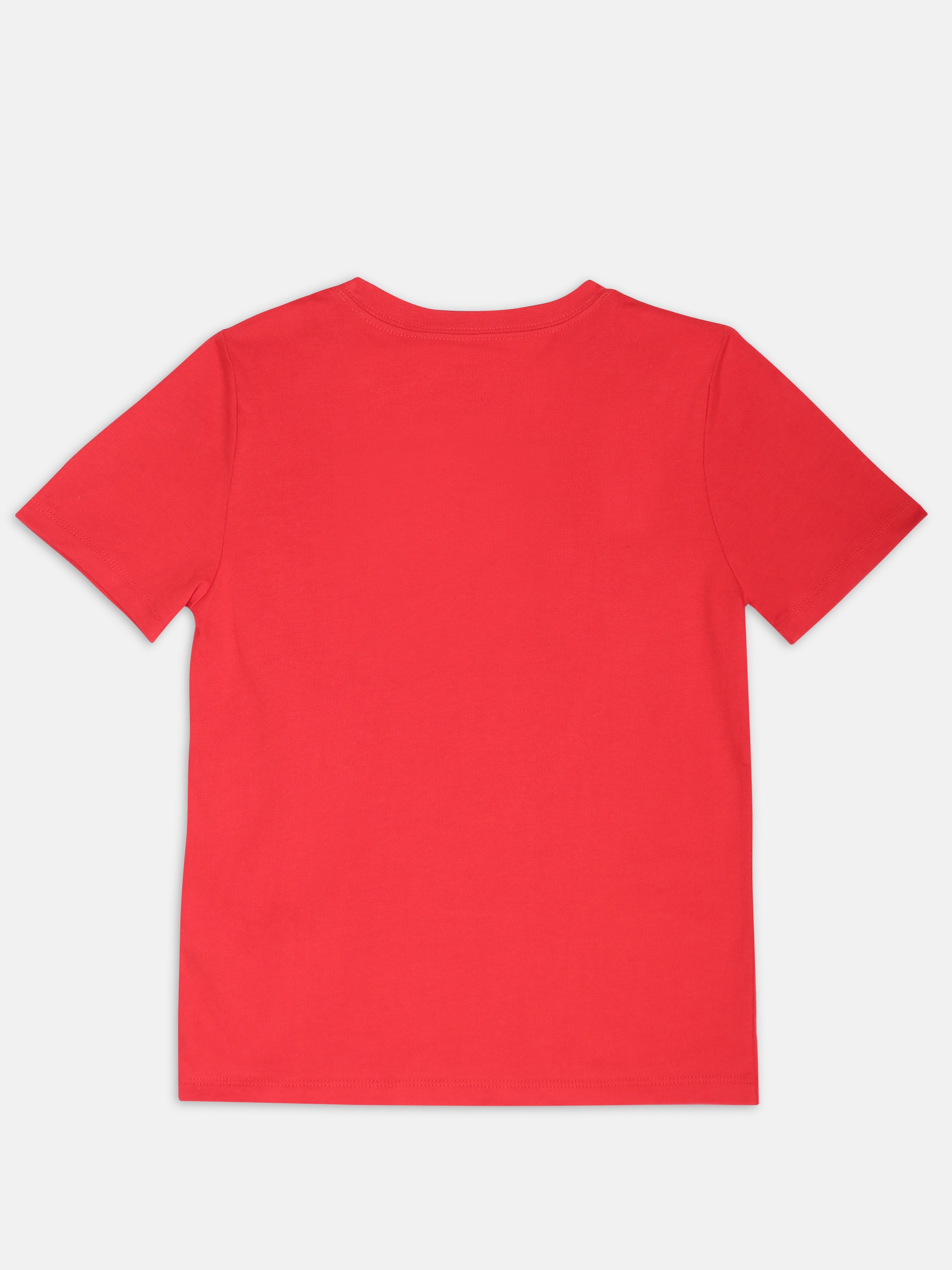 Boys Red Printed Cotton T-Shirt
