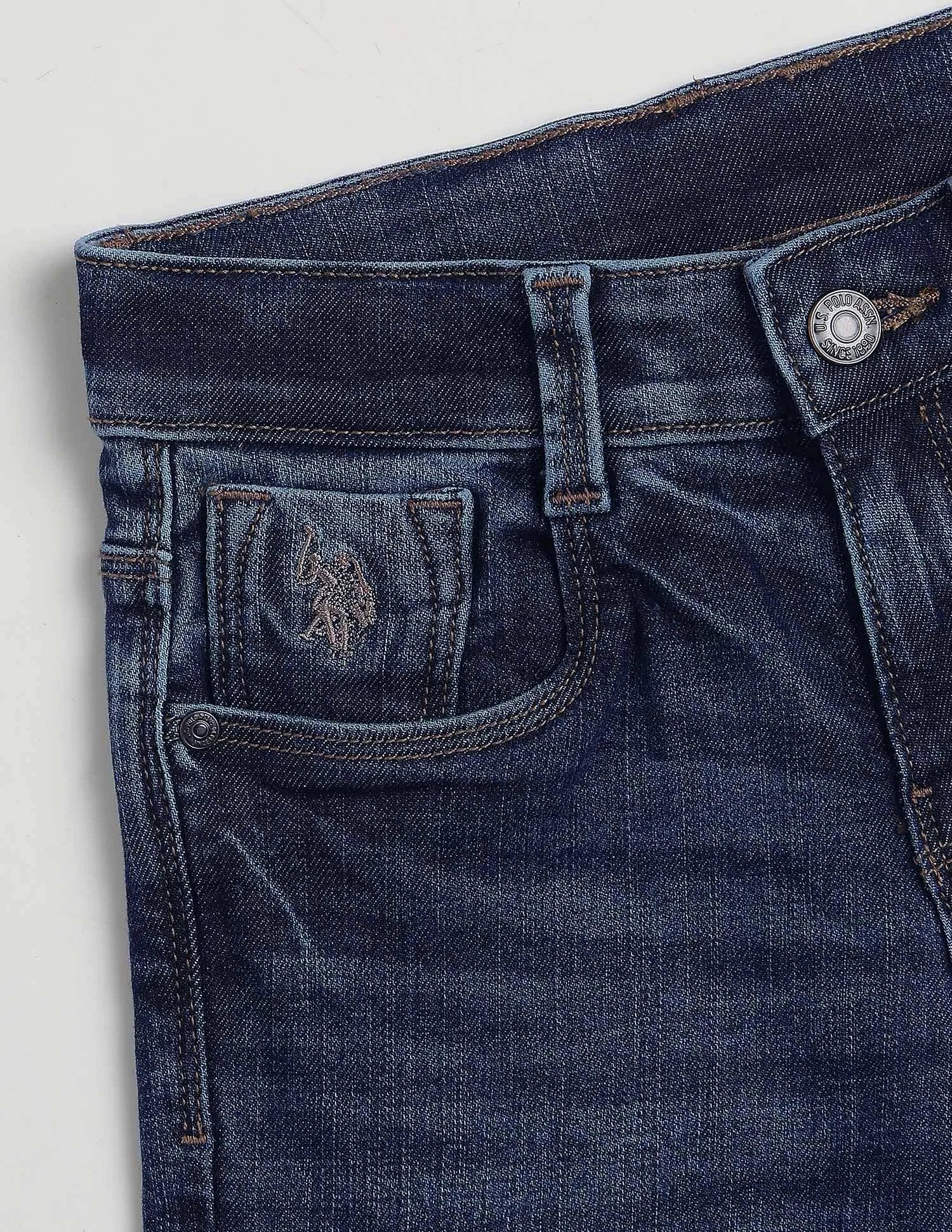 Boys Dark Blue Cotton Blend Whiskered Slim Fit Jeans