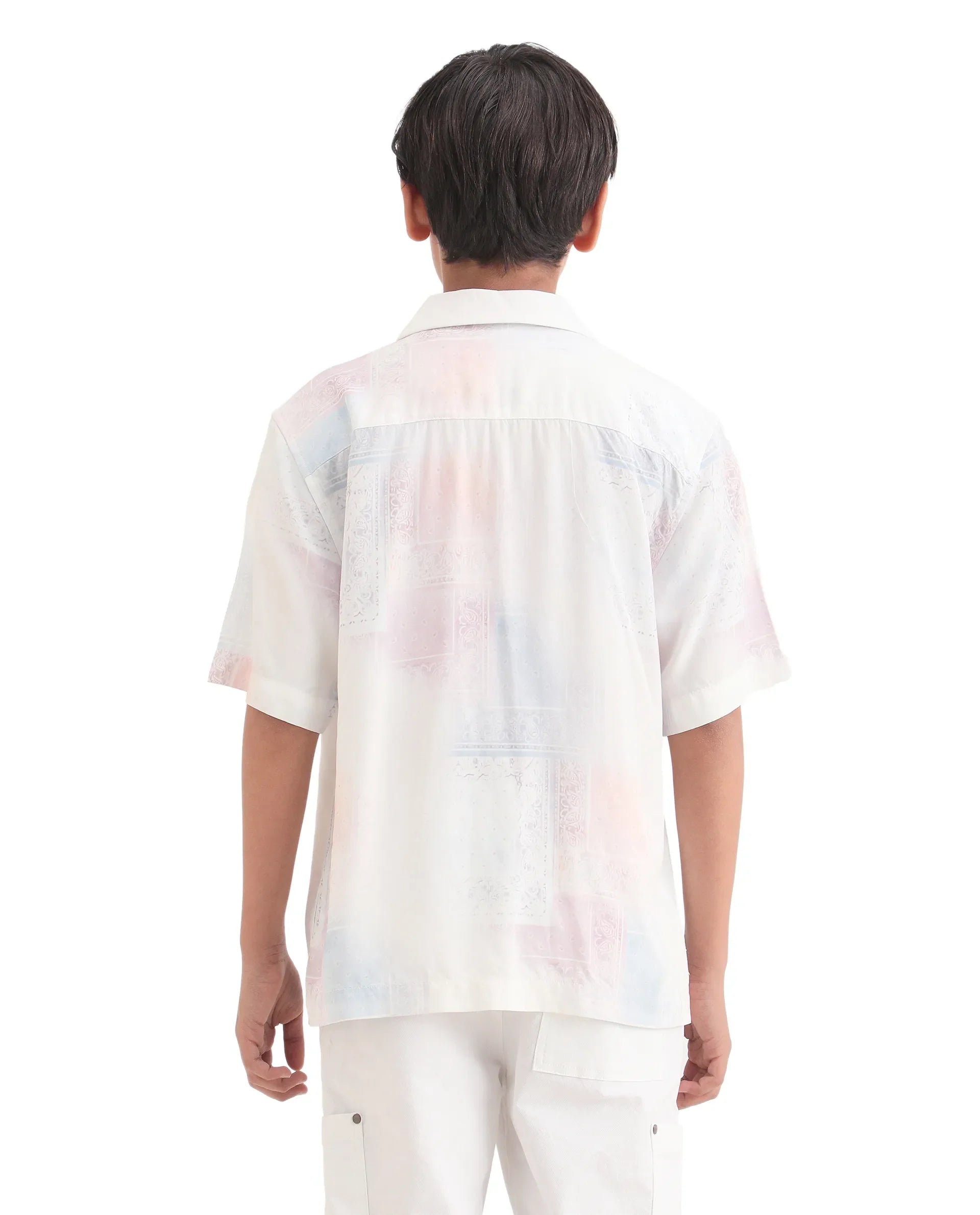 Boys Off White Boxy Fit Viscose Shirt