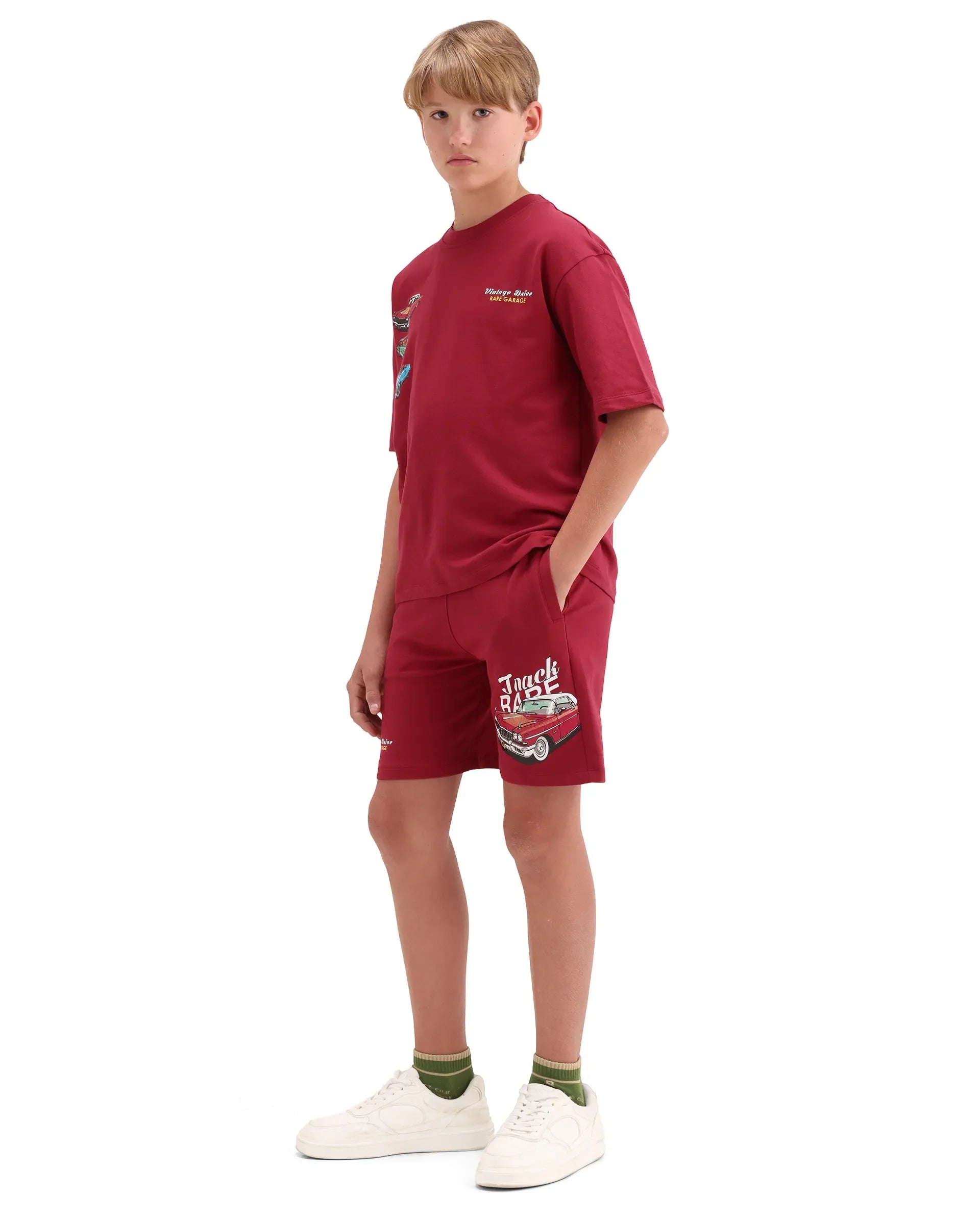 Rare Ones Boys Red Digital Print Cotton Regular Fit Shorts