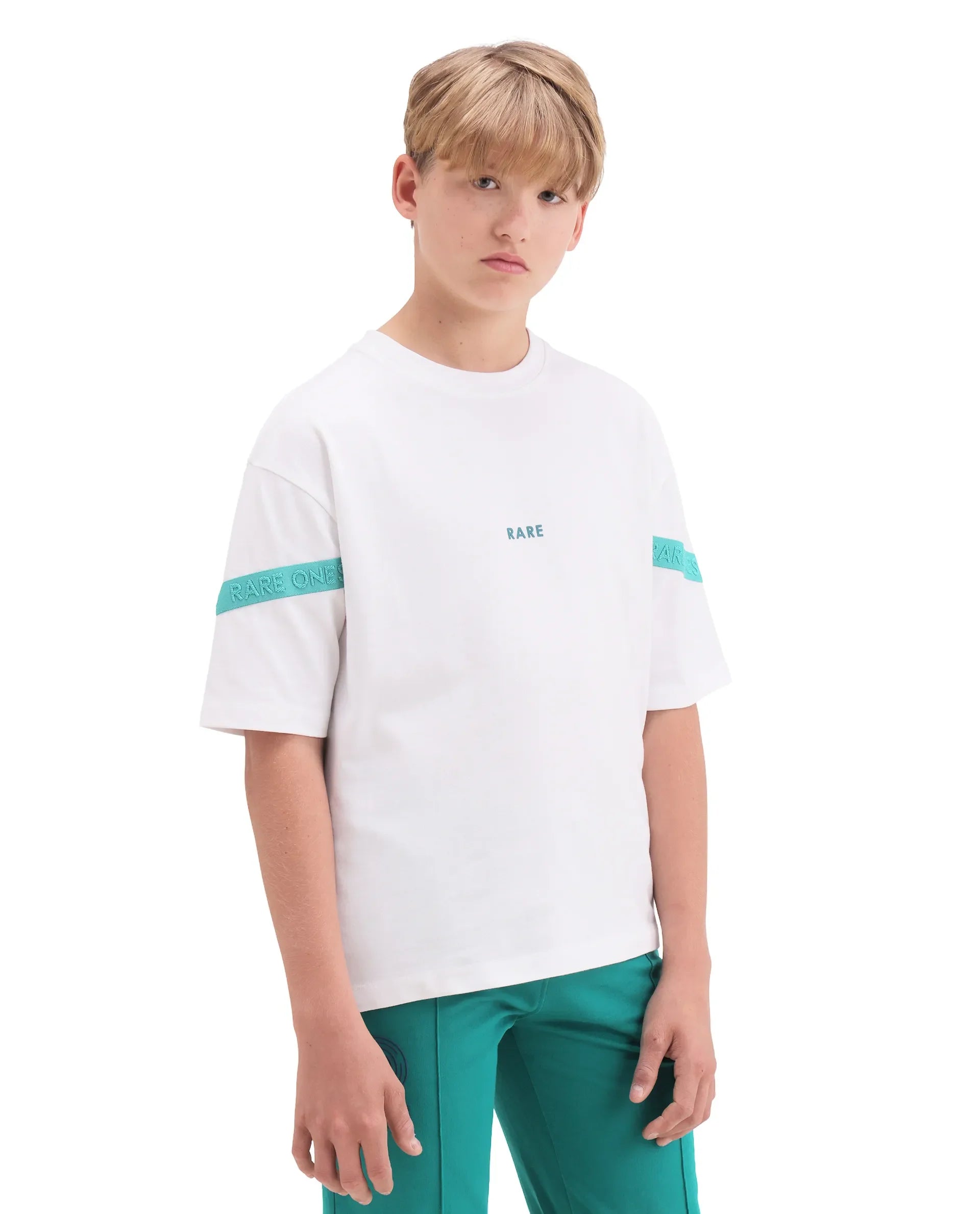 Rare Ones Boys White Oversized Badge Applique Cotton T-Shirt