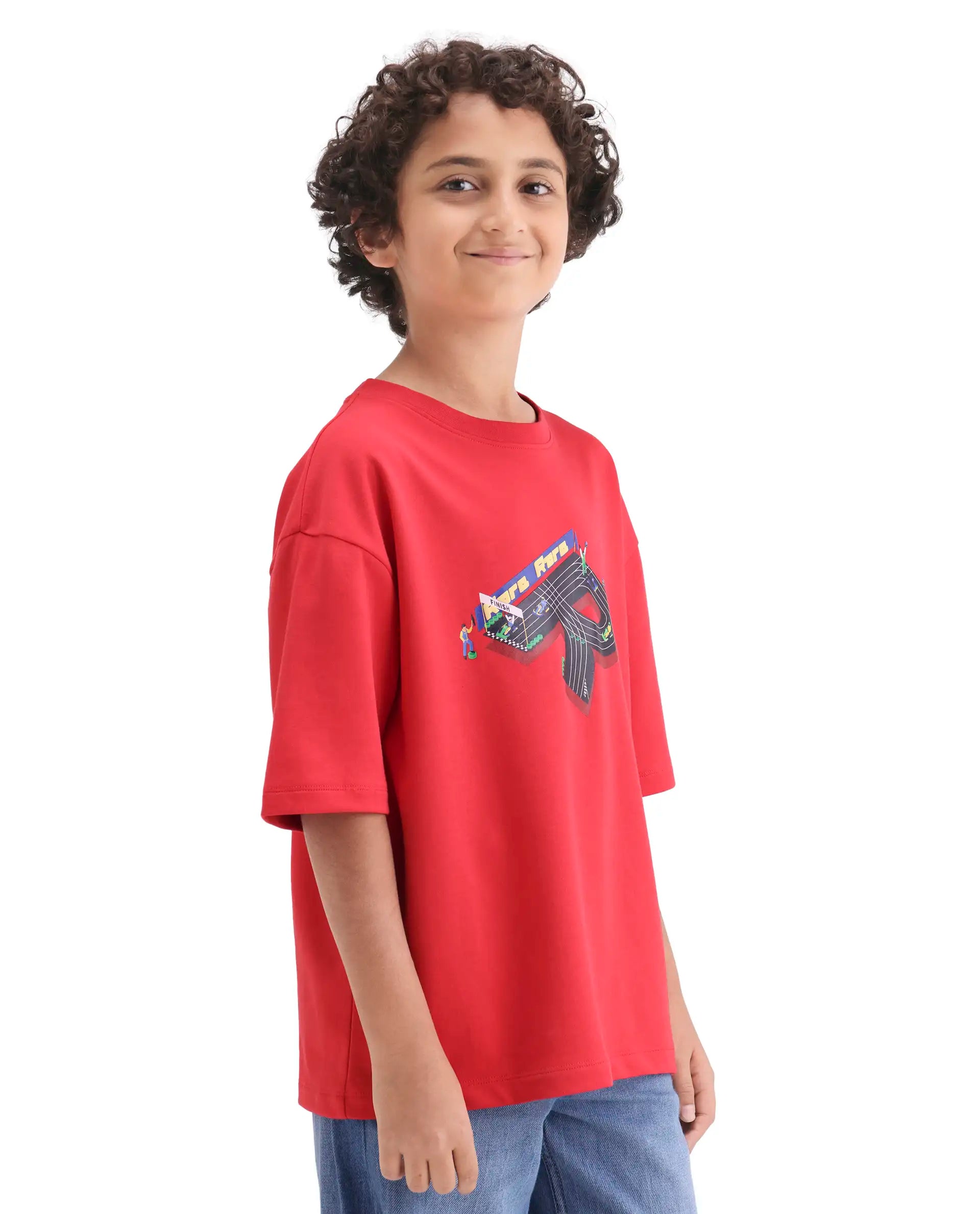 Rare Ones Boys Red Boxy Fit HD Print Cotton Blend T-Shirt