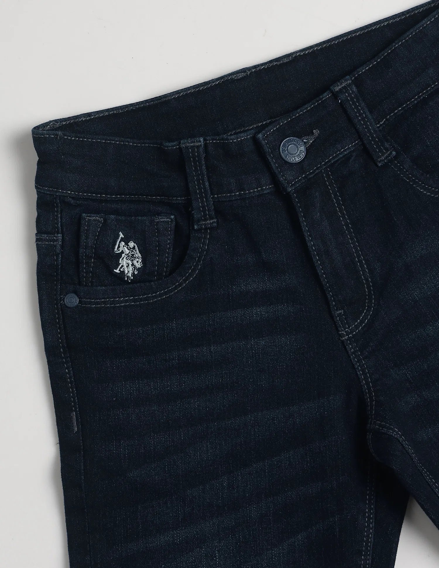 Boys Dark Blue Cotton Blend Whiskered Relaxed Fit Jeans