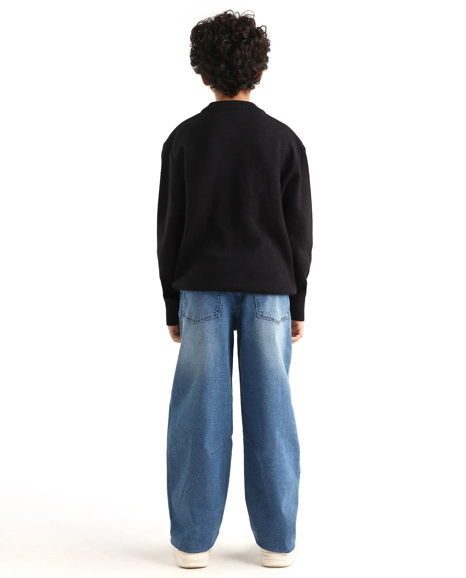 Boys Blue Slouchy Fit Button-Zip Jeans