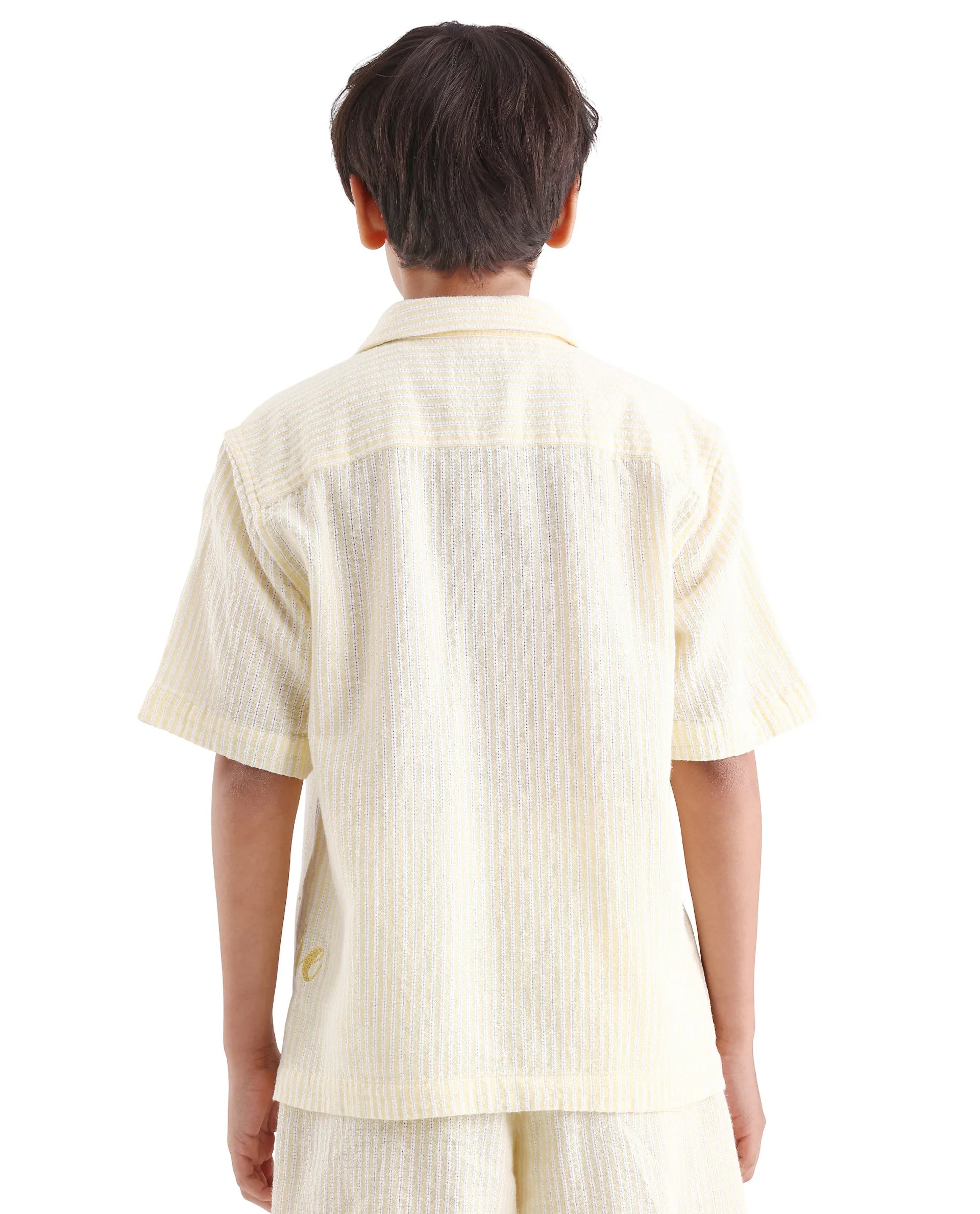 Boys Yellow Cotton Linen Boxy Fit Shirt
