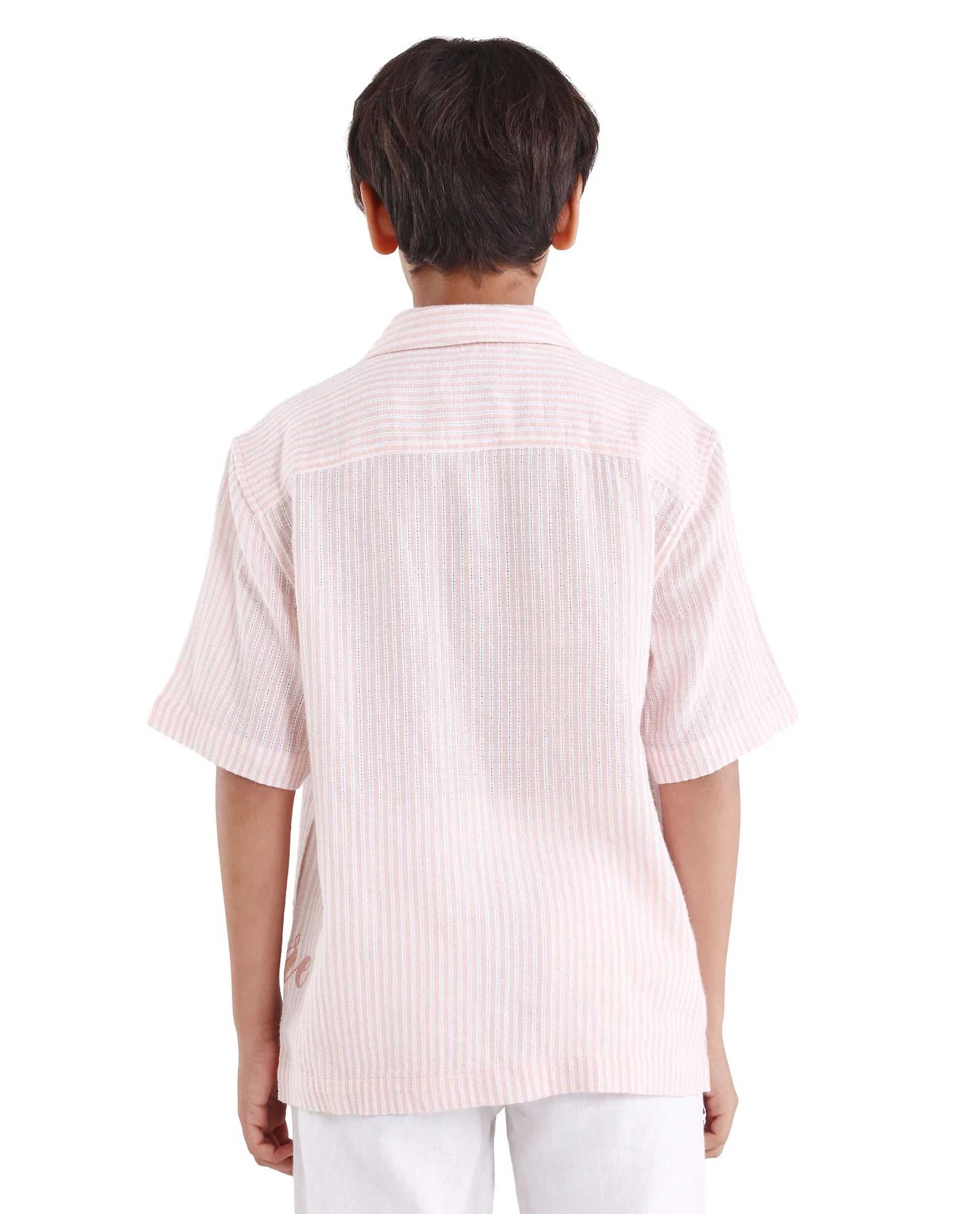 Boys Pastel Pink Cotton Linen Boxy Fit Shirt