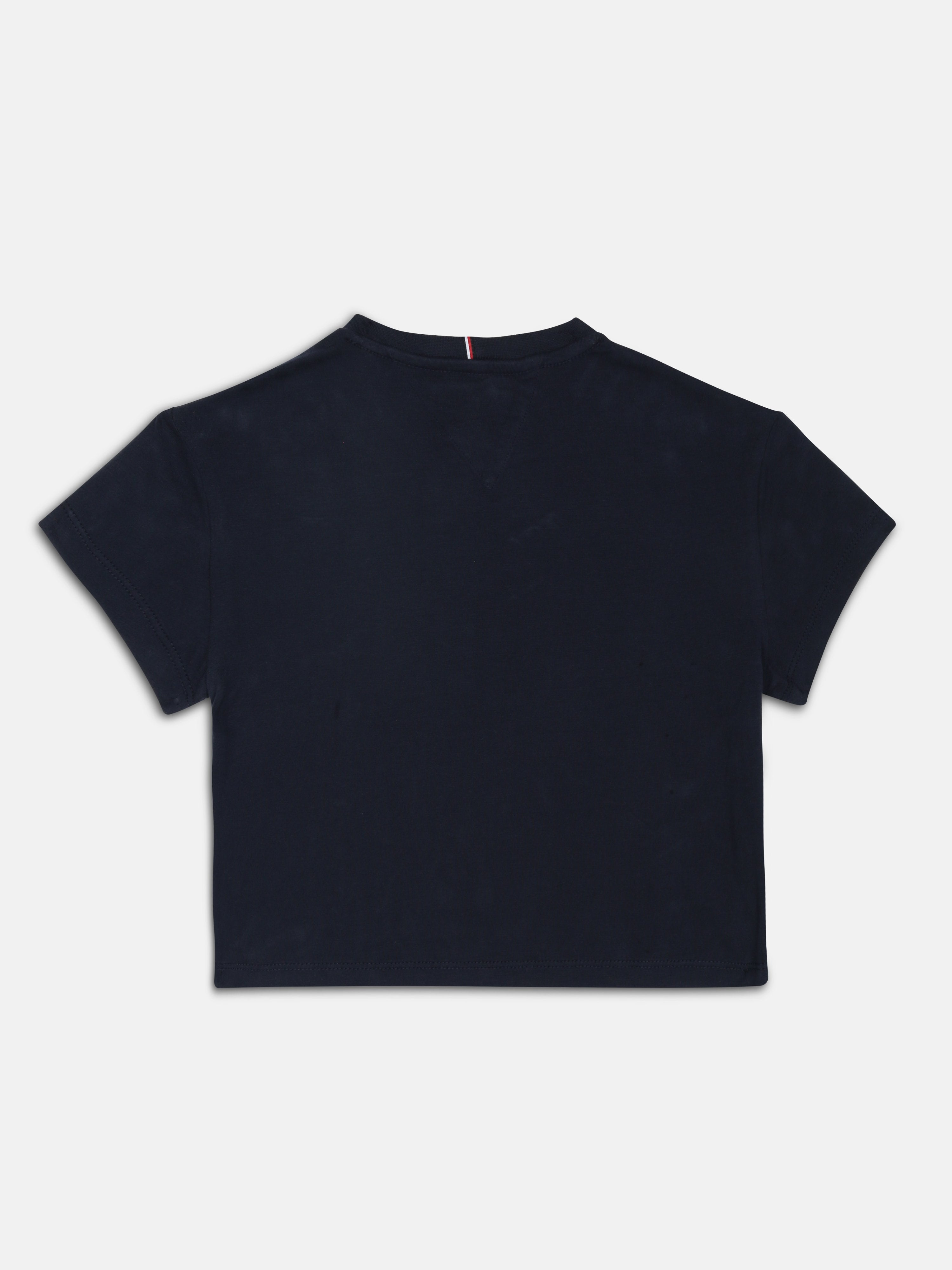 Girls Navy Logo Cotton Stretch Casual Knit Top