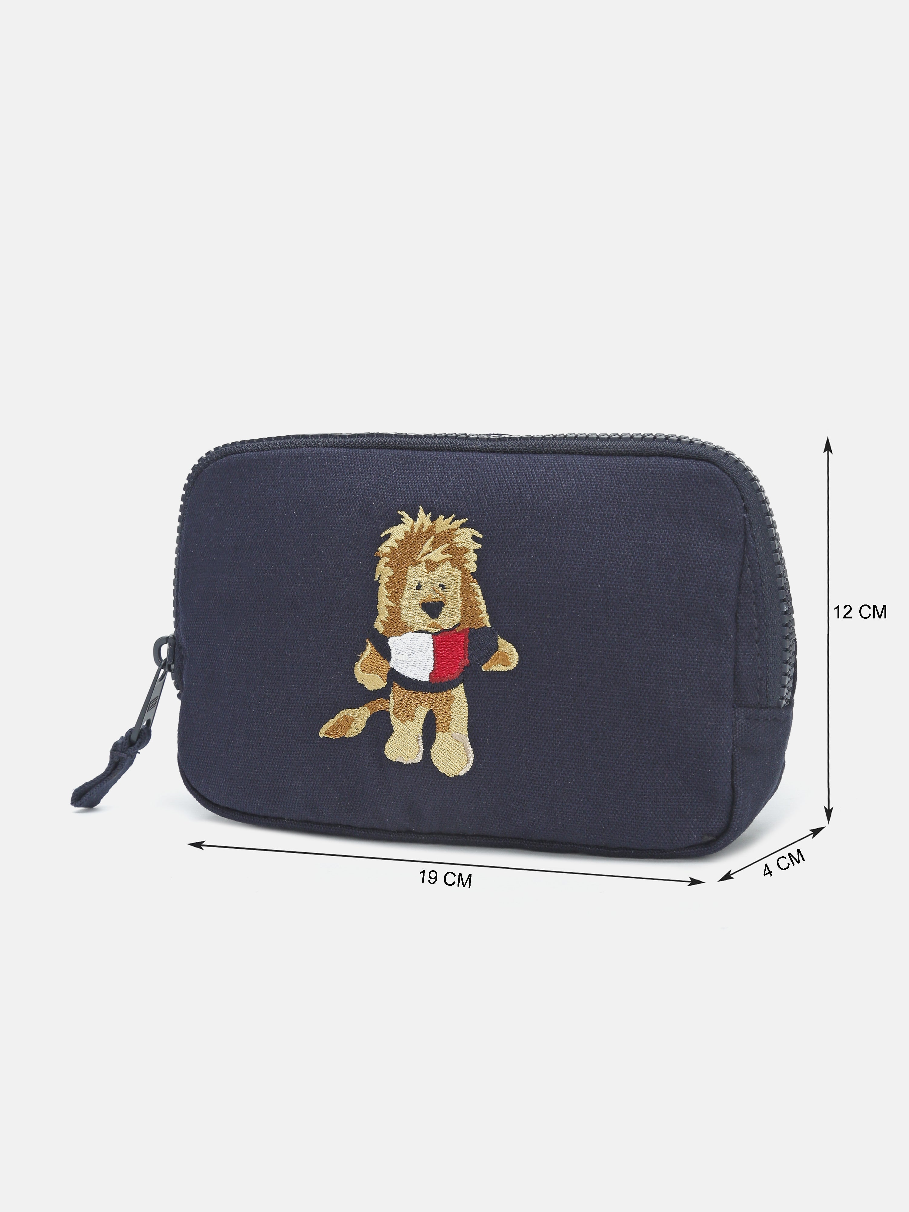 Kids Blue Embroidered Polyester Casual Zip Bag