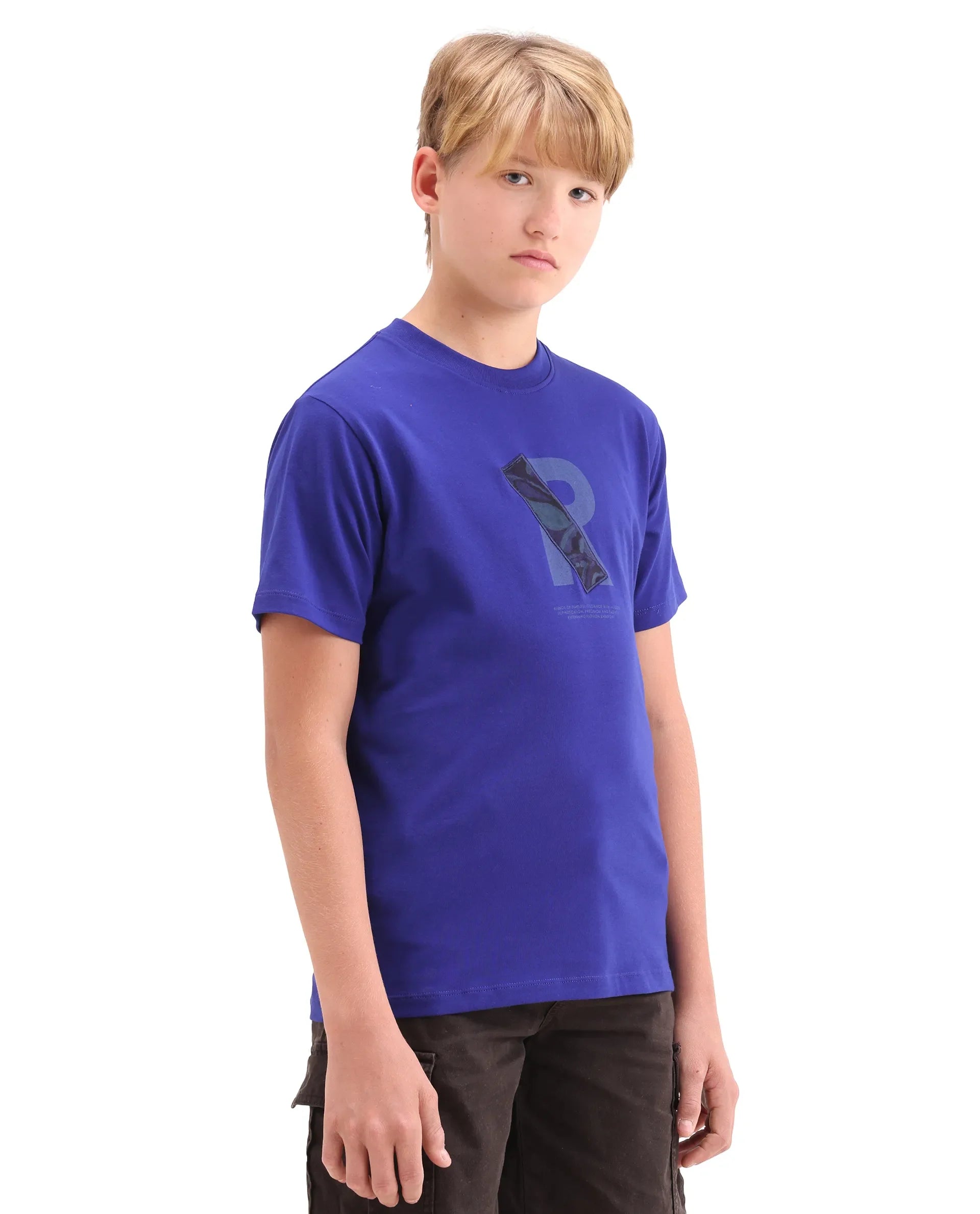 Boys Dark Blue Badge Applique Regular Fit T-Shirt