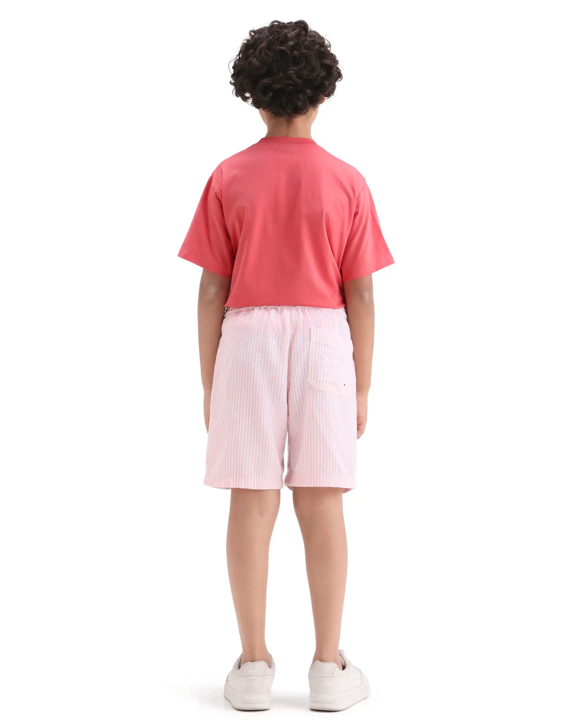 Boys Pink Cotton Linen Regular Fit Shorts
