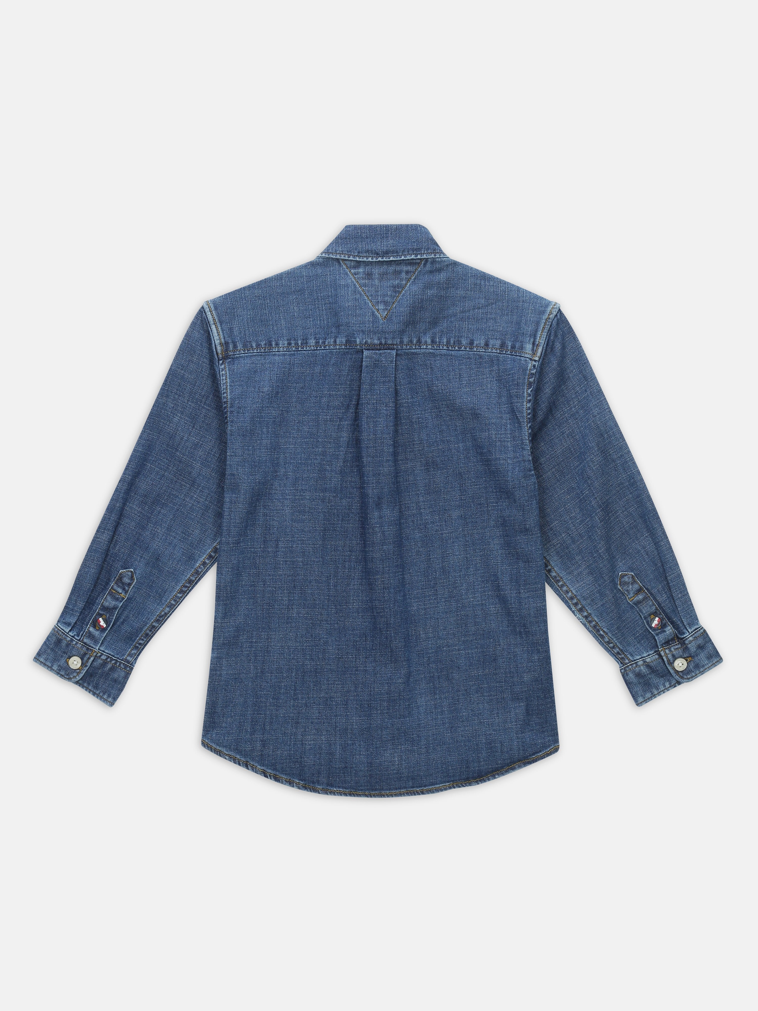 Boys Blue Solid Classic Fit Shirt Collar Woven Top