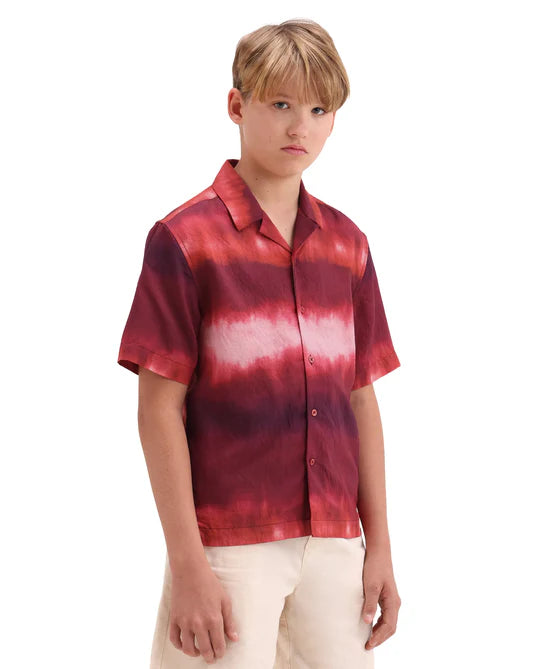 Rare Ones Boys Red Viscose Blend Boxy Fit Shirt