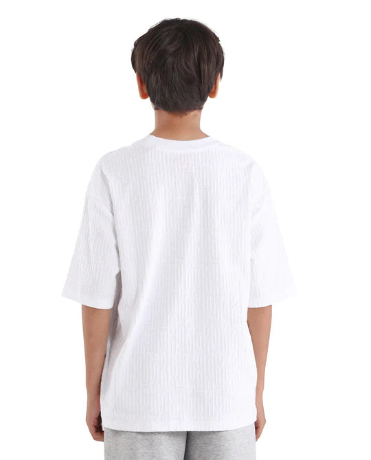 Rare Ones Boys White Jacquard Regular Fit T-Shirt
