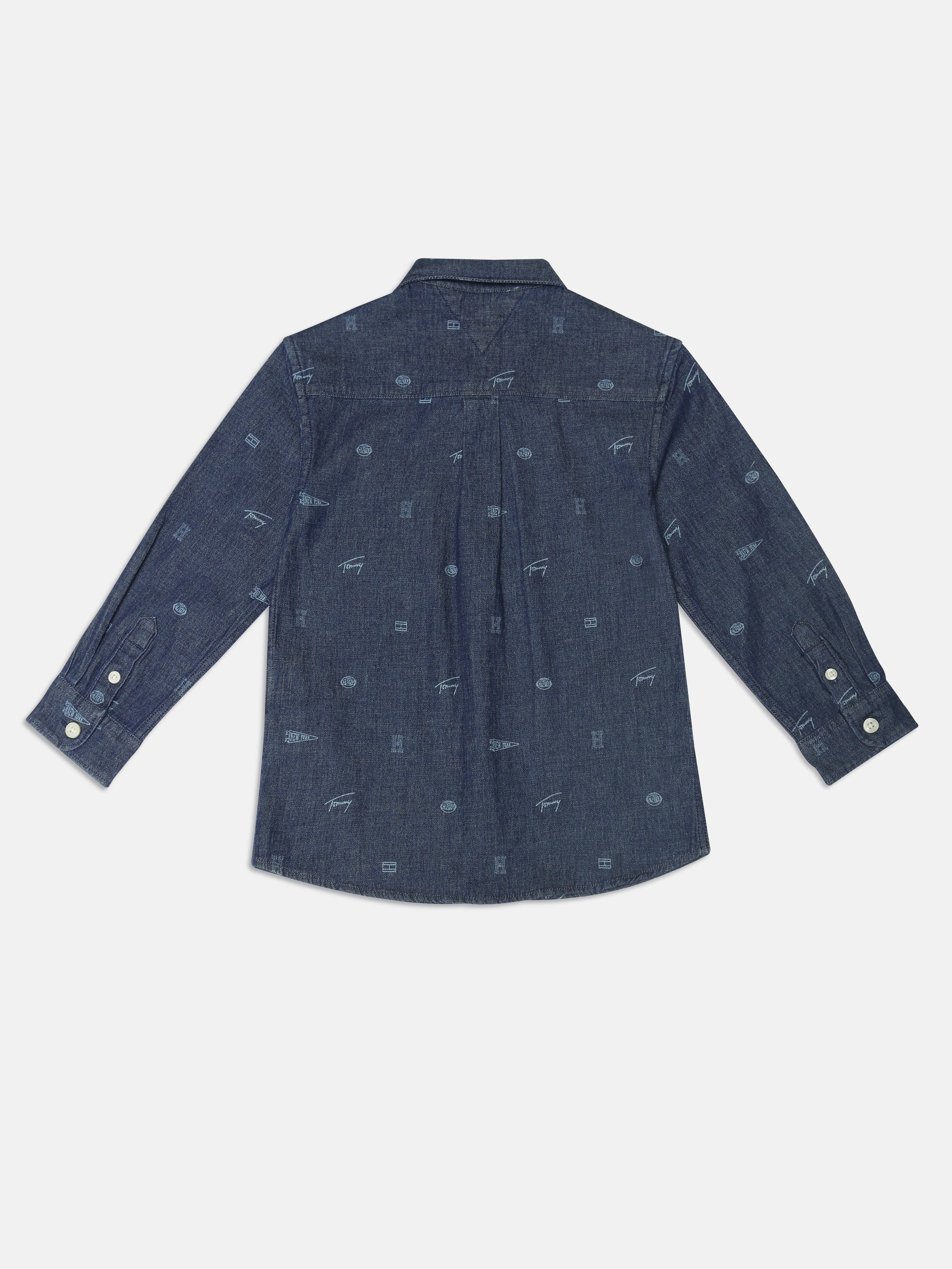 Girls Dark Blue Logo Cotton Blend Casual Shirt Top