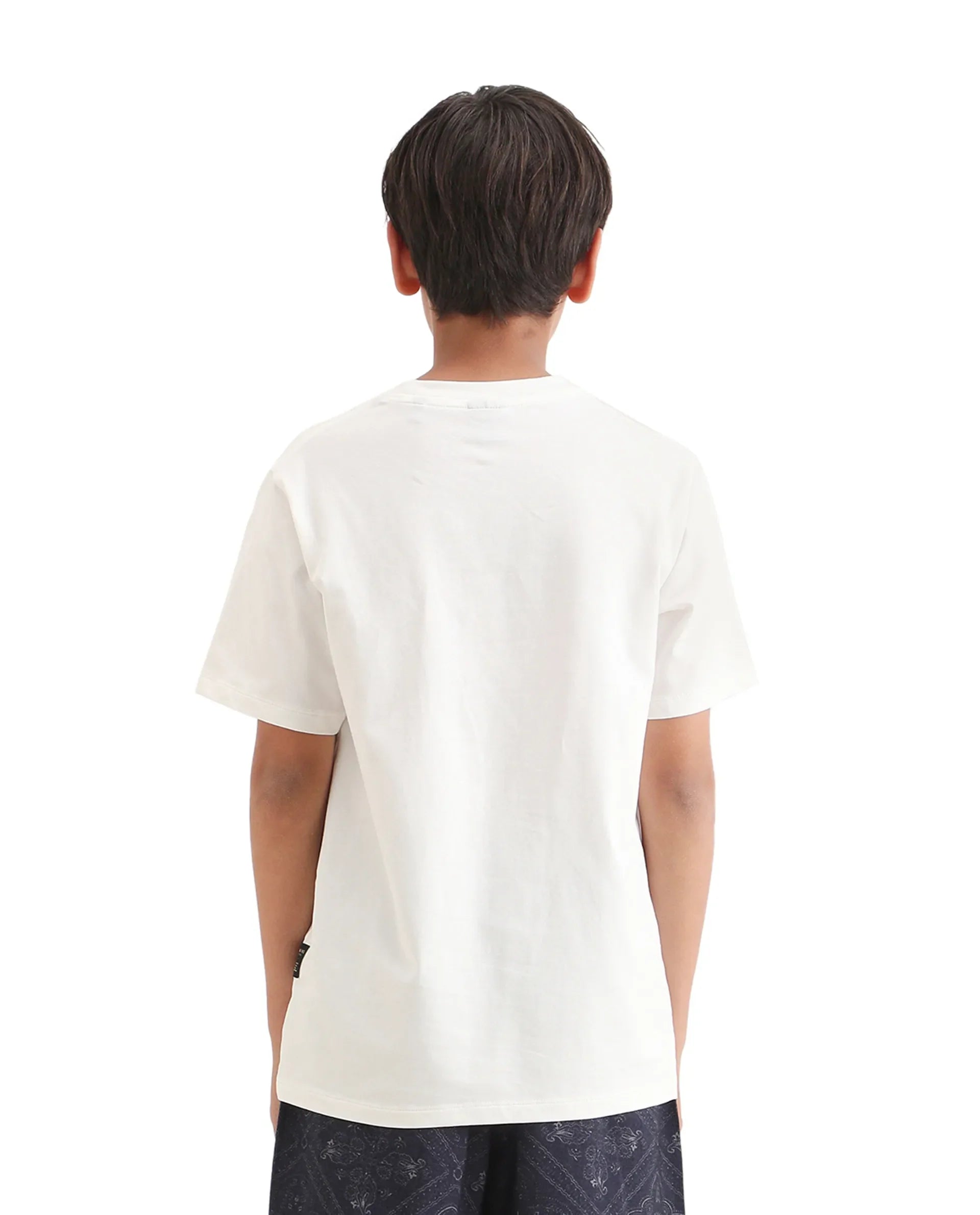 Boys Off White Flock Print Regular Fit T-Shirt
