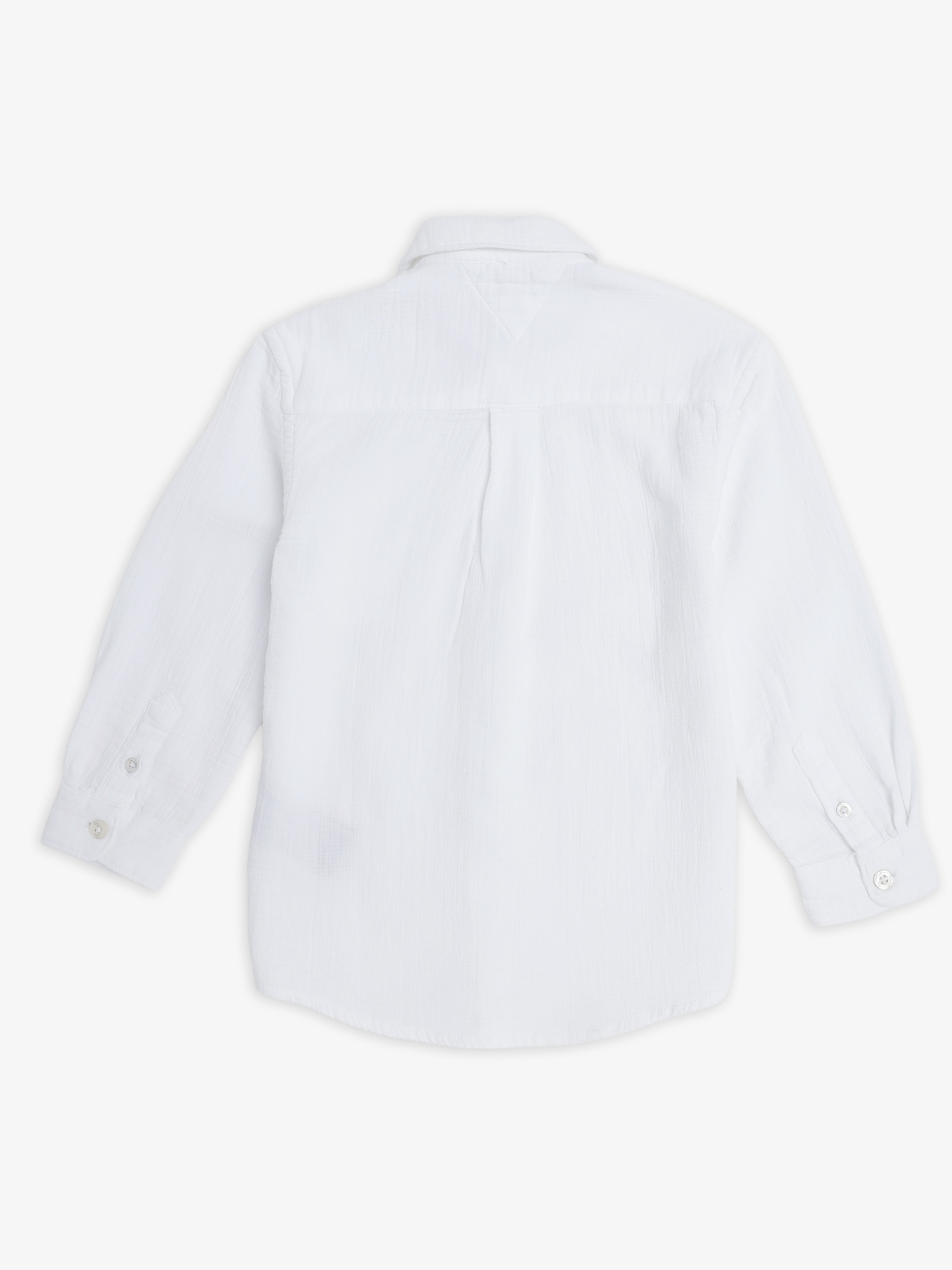 Girls White Solid Cotton Casual Button-Down Shirt Top