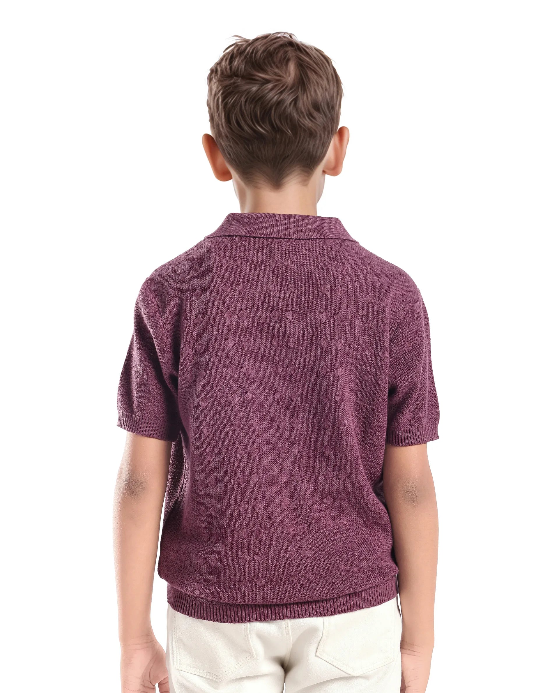 Boys Jacquard Zipper Polo in Dusky Purple