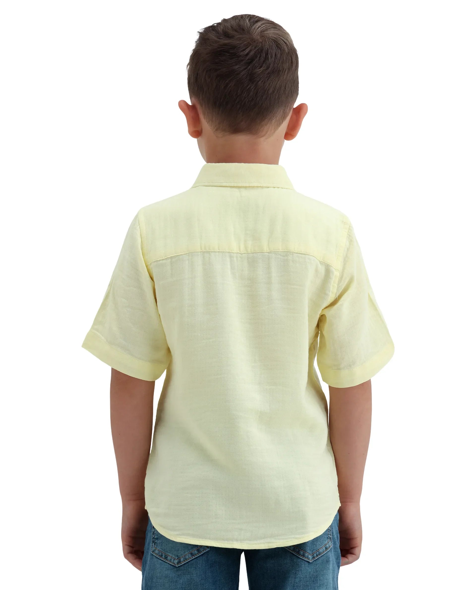 Boys Light Yellow Cotton Blend Regular Fit Shirt