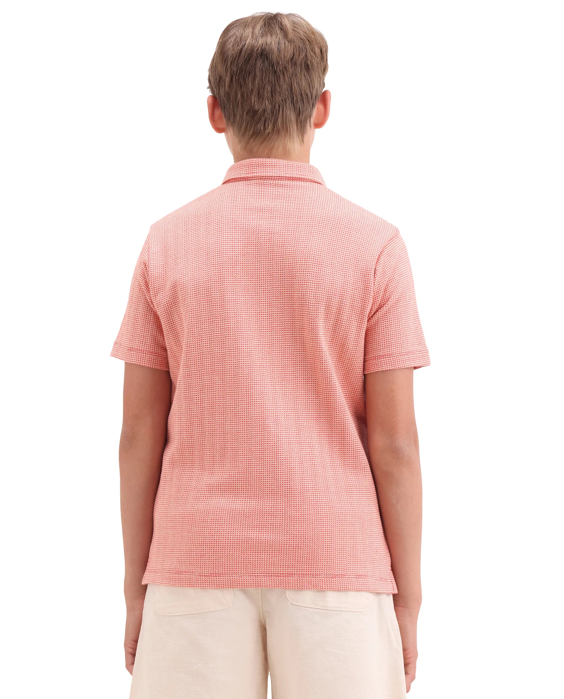 Boys Orange Jacquard Cotton Regular Fit Polo