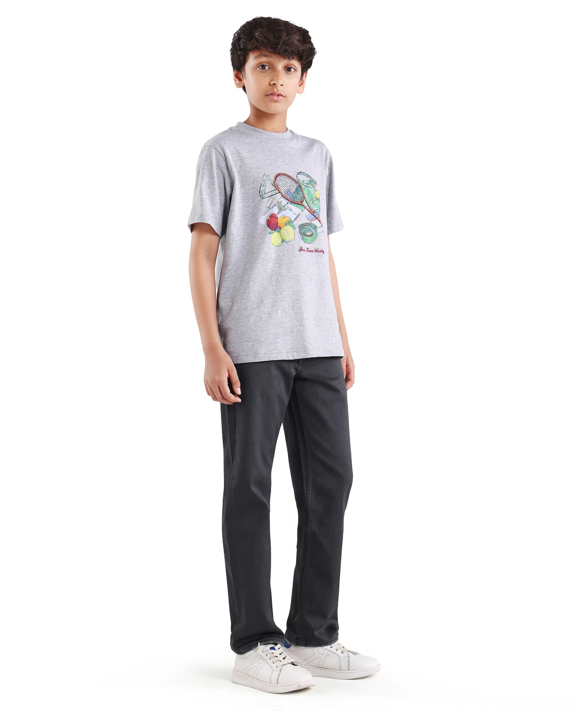 Boys Grey Regular Fit Shank Button Jeans