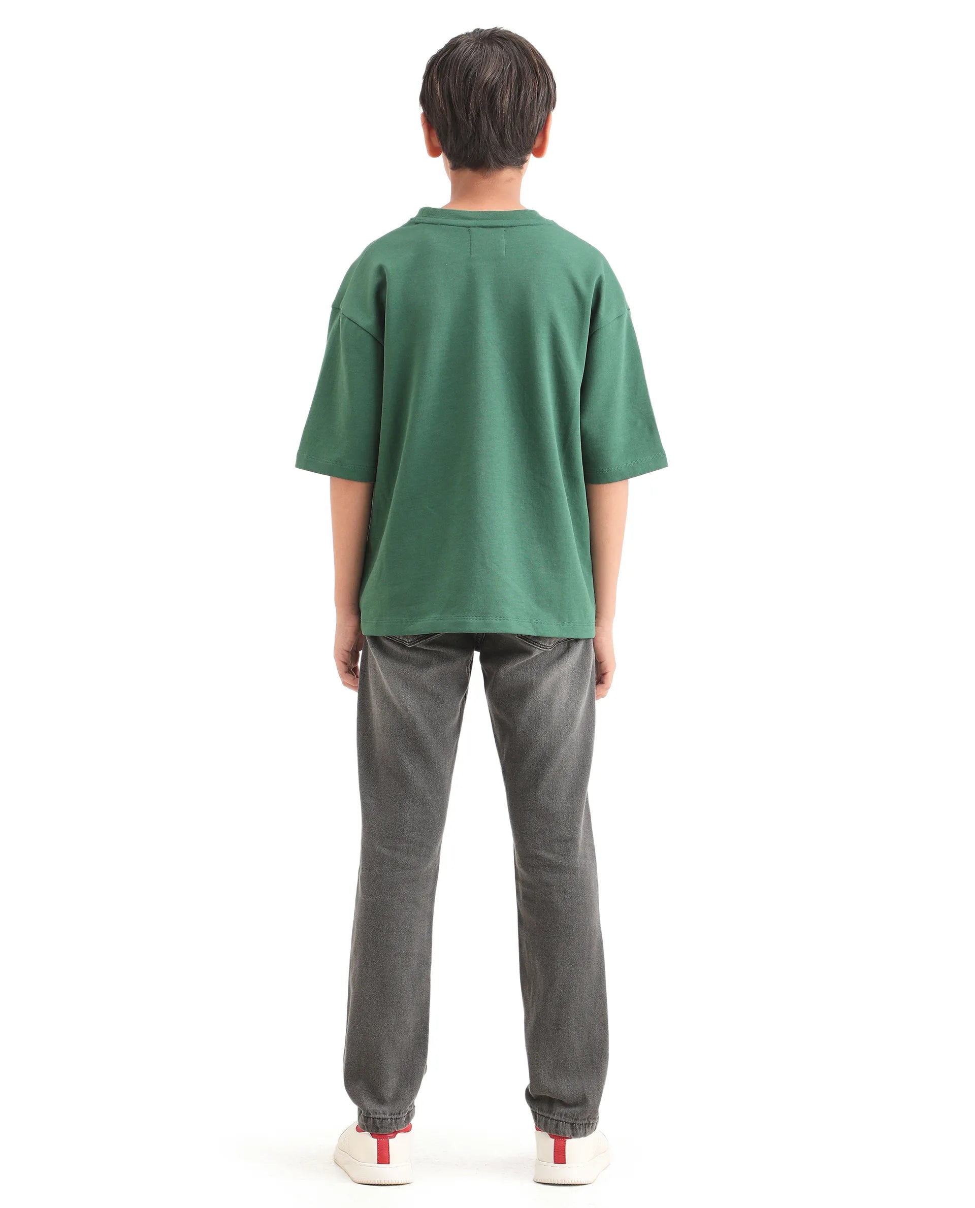 Boys Grey Slim Fit Button-Zip Cotton Jeans