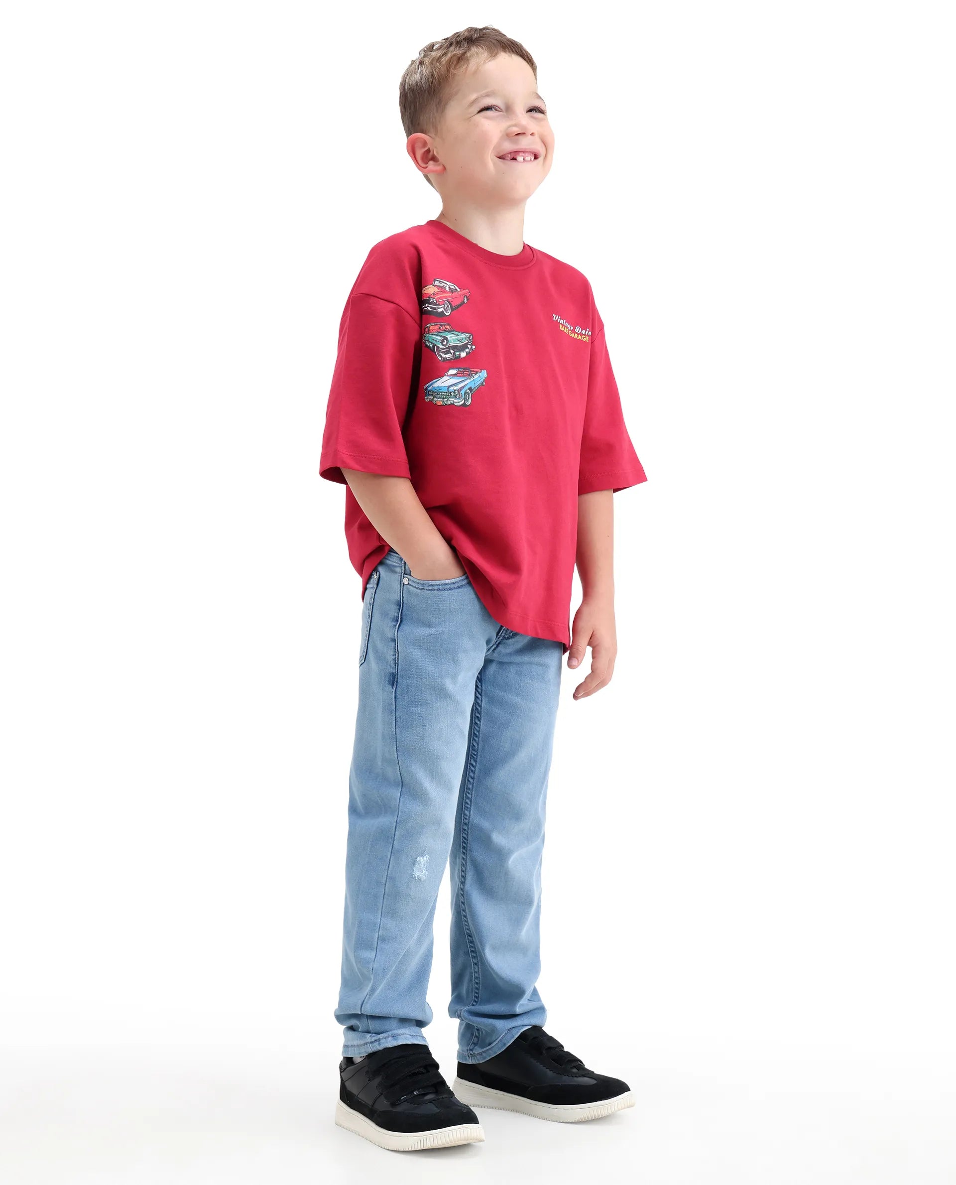 Rare Ones Boys Light Blue Regular Fit Cotton Blend Jeans