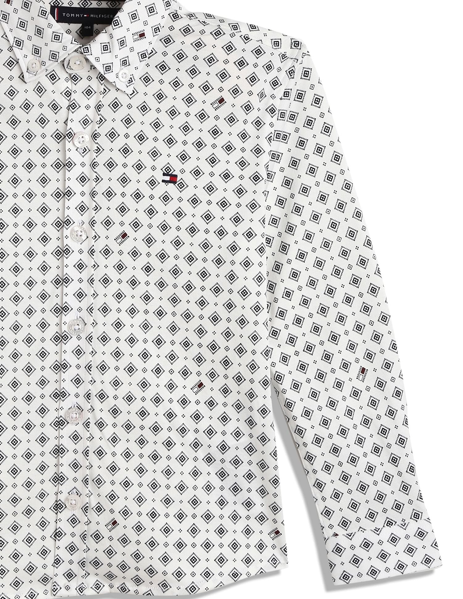 Girls White Printed Organic Cotton Shirt with Full Sleeves