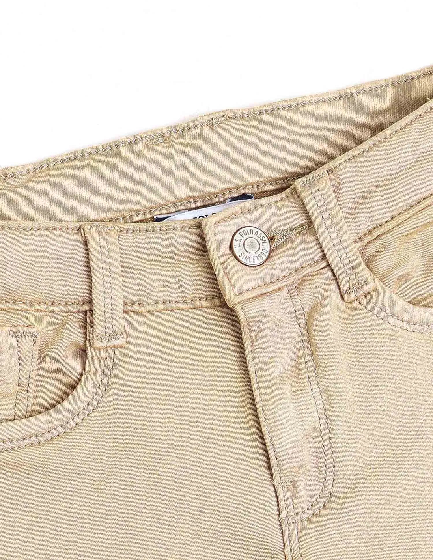Boys Khaki Cotton Mid Rise Slim Fit Jeans