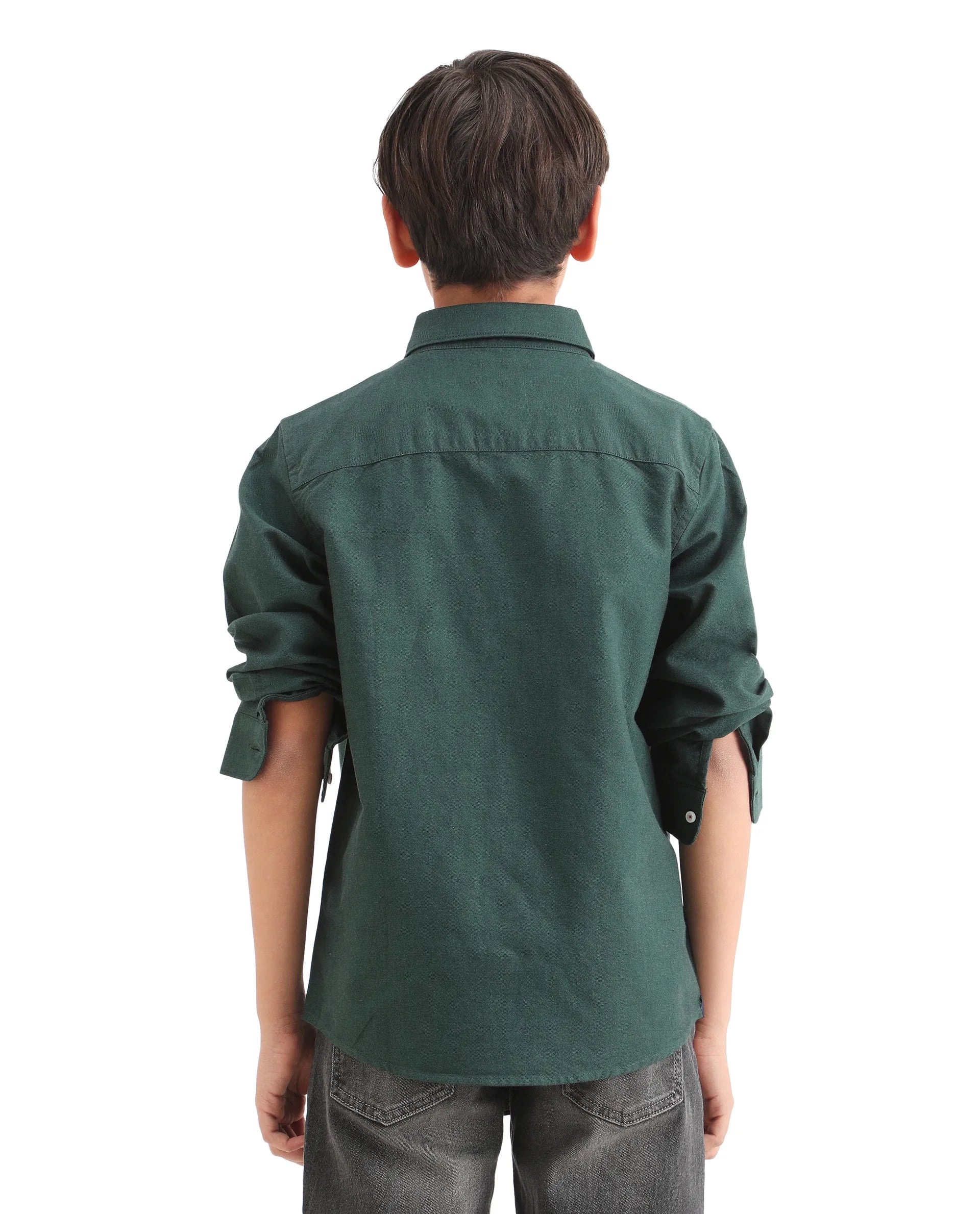 Boys Dark Green Cotton Regular Fit Shirt