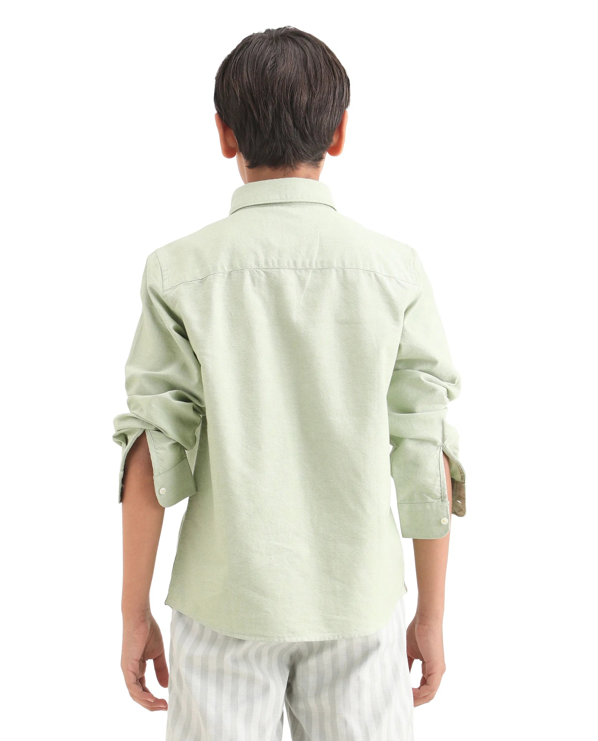 Boys Pastel Green Cotton Regular Fit Shirt