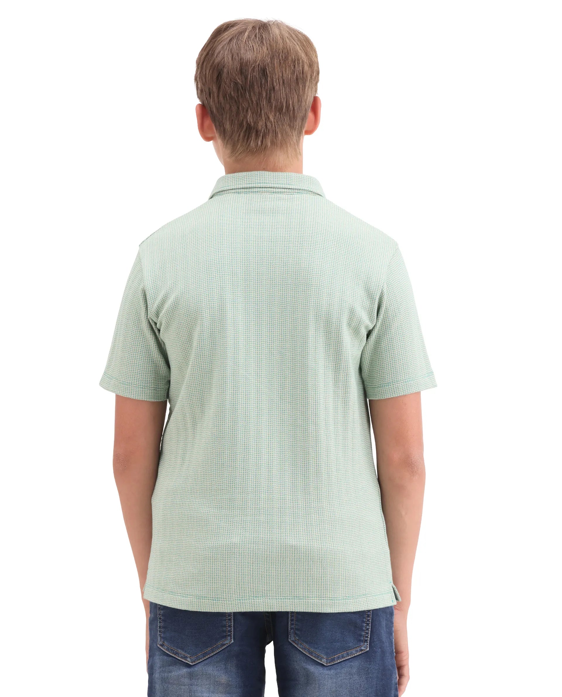 Boys Teal Jacquard Cotton Regular Fit Polo