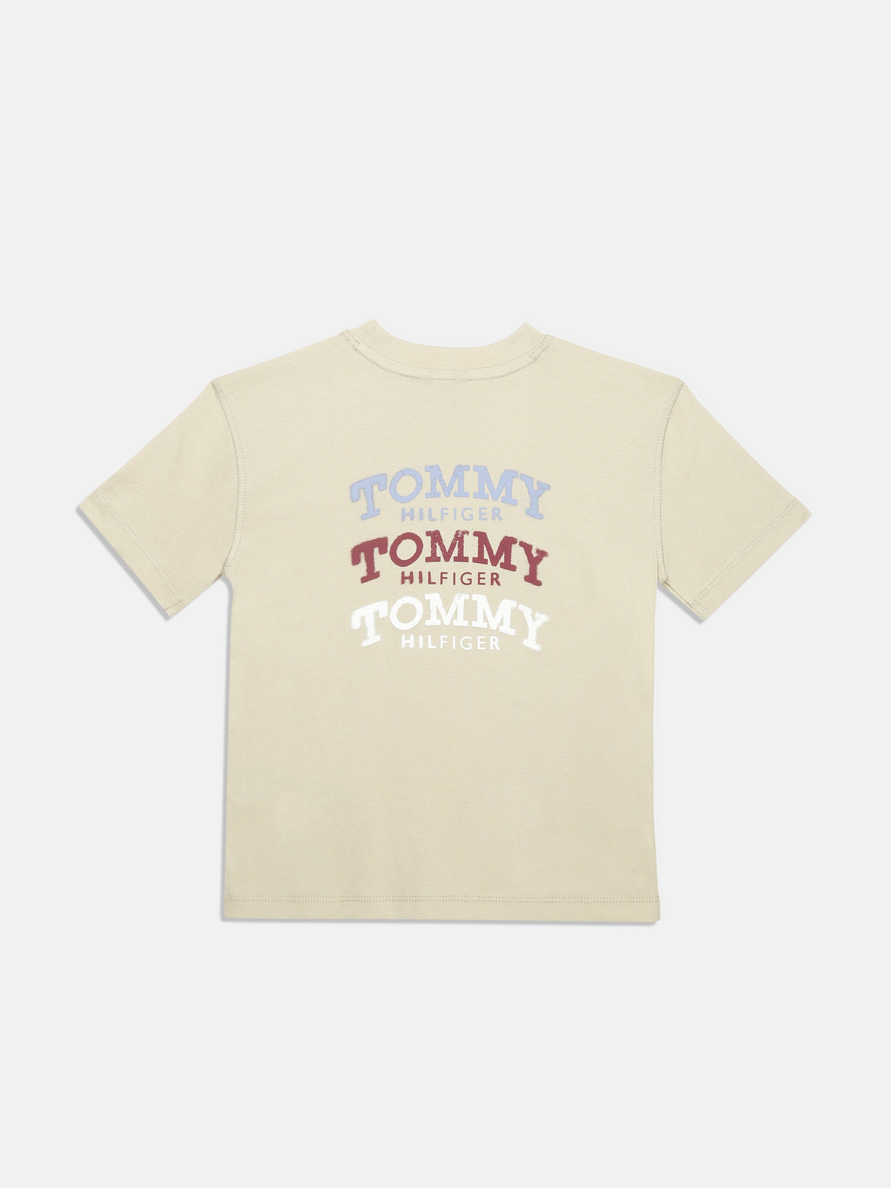 Boys Beige Printed Cotton T-Shirt