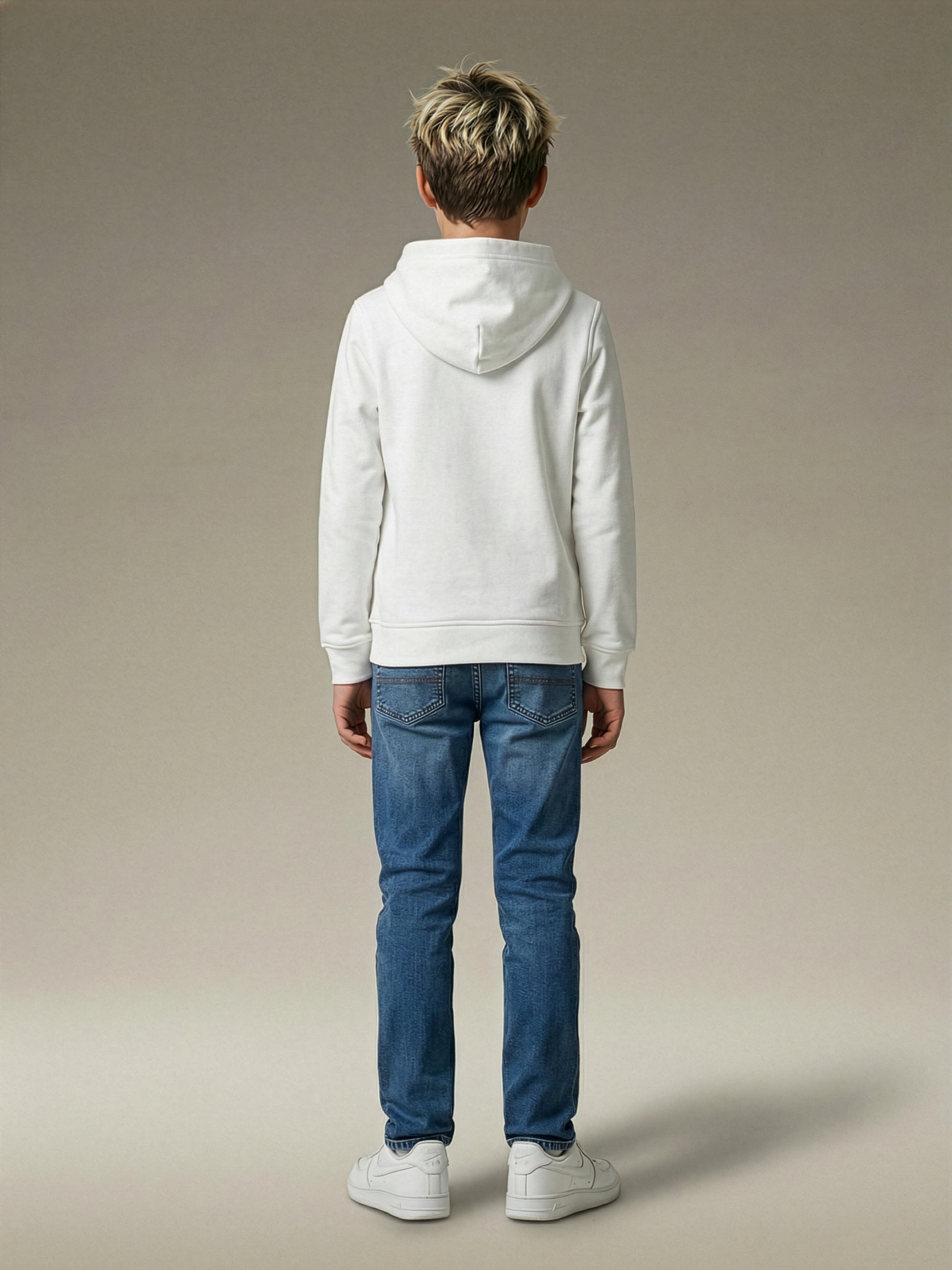 Kids White Hooded Cotton Blend Casual Knit Sweatshirt