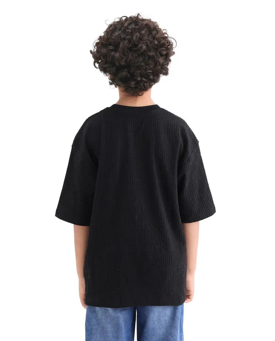 Rare Ones Boys Black Jacquard Regular Fit T-Shirt