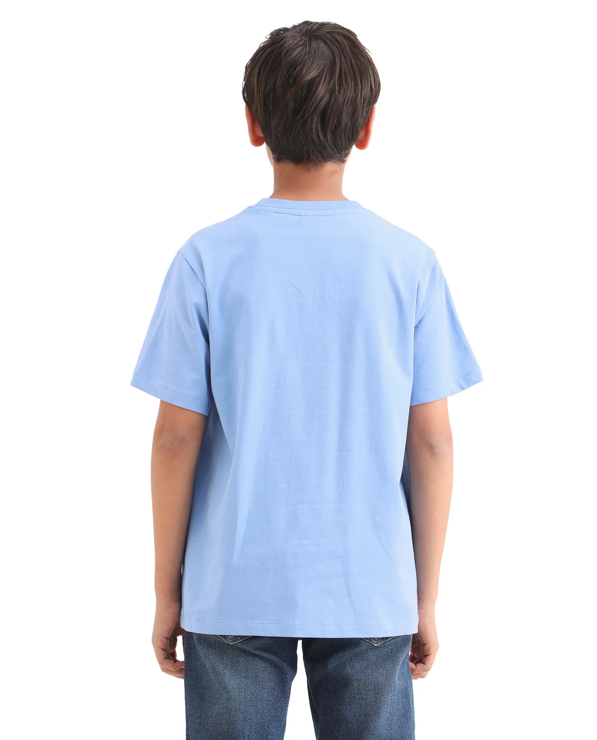 Boys Light Blue HD Print Regular Fit T-Shirt
