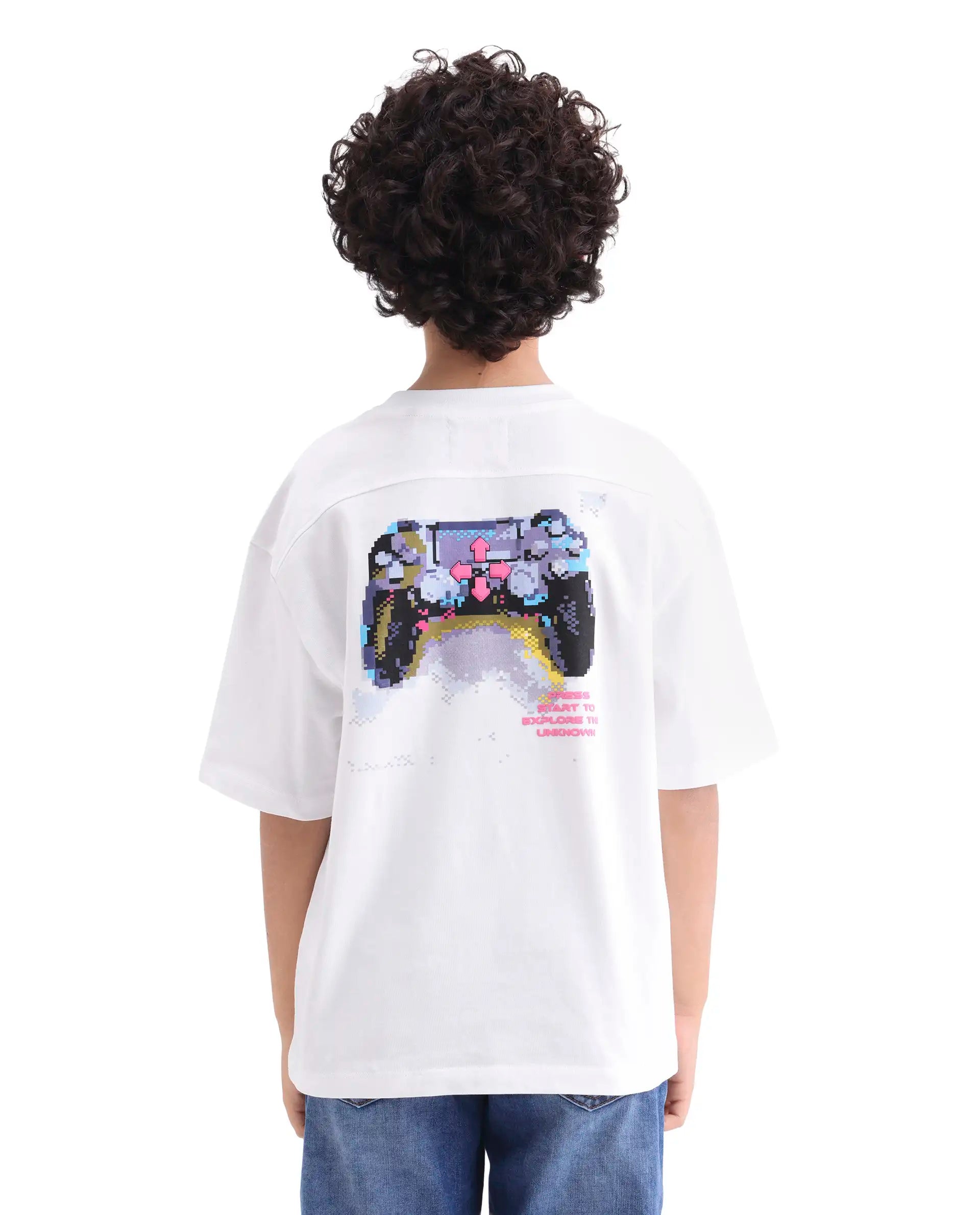 Boys White Puff Print Boxy Fit T-Shirt