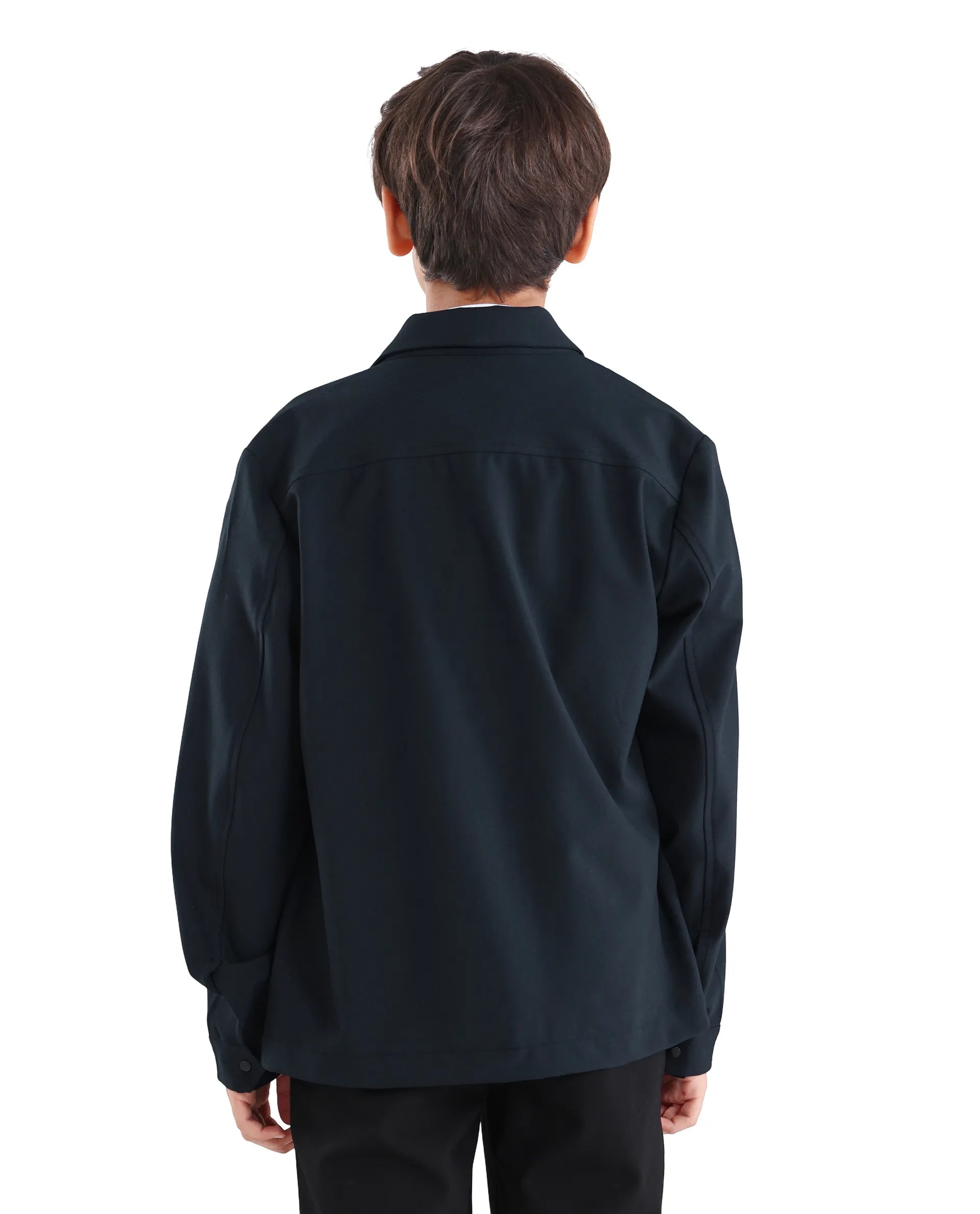 Boys Navy Viscose Blend Zipper Shacket